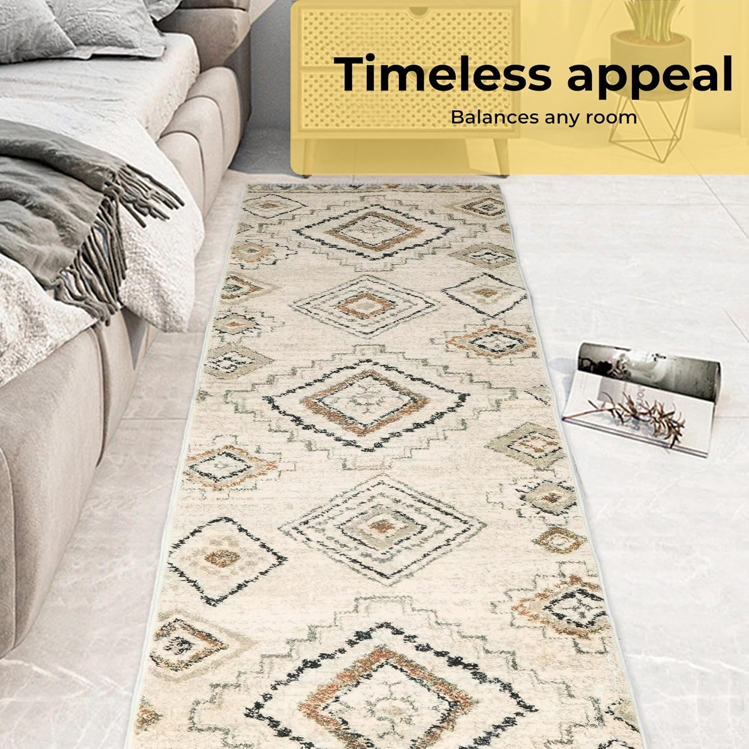 MARLOW Runner Rugs, 180X60Cm Anti-Slip Area Rugs,Low Pile Soft Entry Carpet Washable - Versatile for Hallway, Bedroom, Kitchen, Dining Room, Living Room, Study (Cream) - Blue image number 3