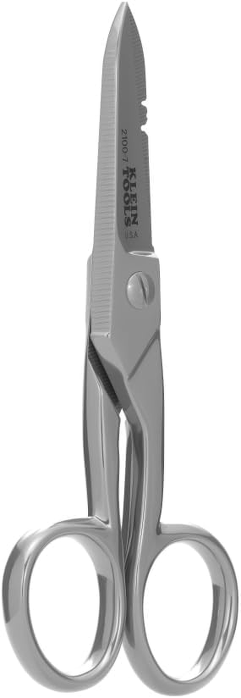 Klein Tools Electrician&rsquo;S Scissors with Wire Stripping Notches, Serrated Blade for Non-Slip Cutting, Cuts 19 AWG & 23 AWG Electrical and Telecom Wire, Made in USA image number 1