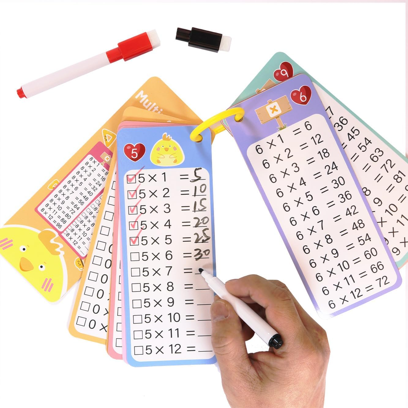 Multiplication and Division Flash Cards Set - 30 Double-Sided Cards + 4 Dry Erase Markers & 2 Rings | Reusable Self-Checking Classroom & Homeschool Math Learning Tools for Grades 1-3, Teacher Supplies image number 5