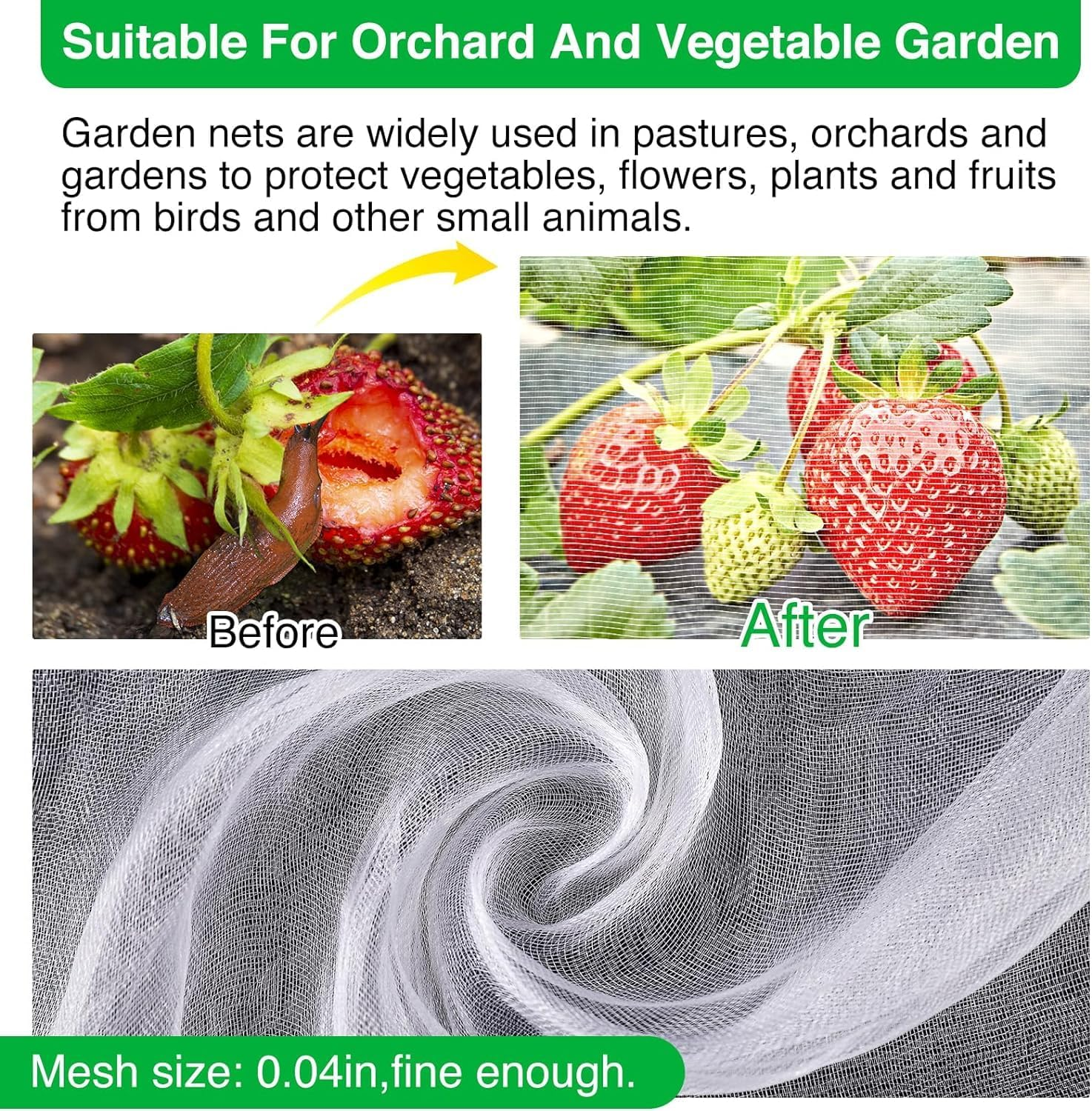Garden Netting 10X 50Ft,Garden Mesh Barrier,Ultra Fine Protective Mesh,Reusable Plant Cover for Protecting Vegetables, Fruits,Plants Flowers Garden Netting for Raised Beds (Garden Netting) image number 2