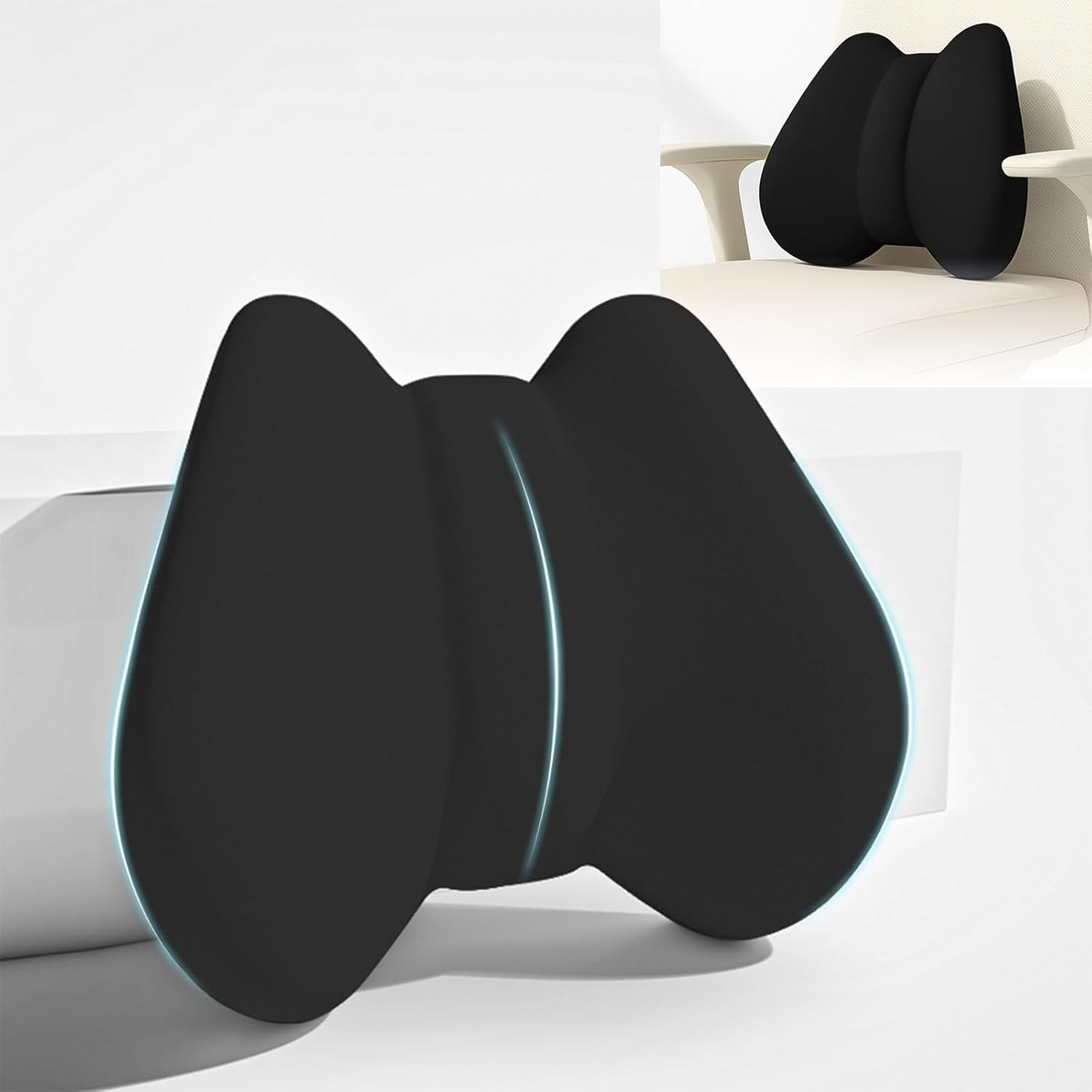 Back Support Pillow for Pain Relief, Lumbar Support Cushion with Adjustable Strap, Soft Memory Foam Lower Back Rest Cushion for Car Seat & Office Chair (Light Blue)