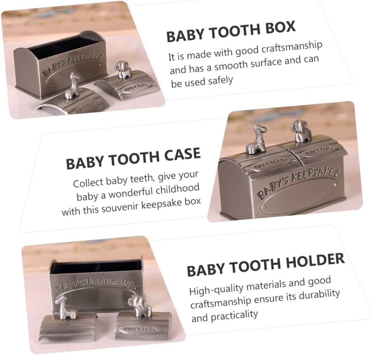 Abaodam Baby Keepsake Organizer and Tooth Storage Box for Boys and Girls, Metal Curly Hair and Milk Tooth Case, Antique Tin Finish, Baby Memory Storage for Nursery image number 3