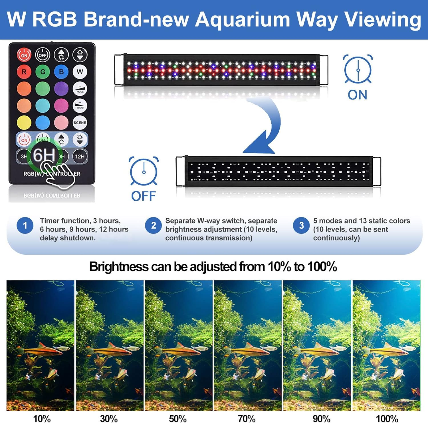 Led Aquarium Light, Dimmable WRGB Full Spectrum Aqua Plant Fish Tank Light Lamp with Timer Extendable Brackets for 32W 60-80Cm Freshwater Planted Tank image number 3