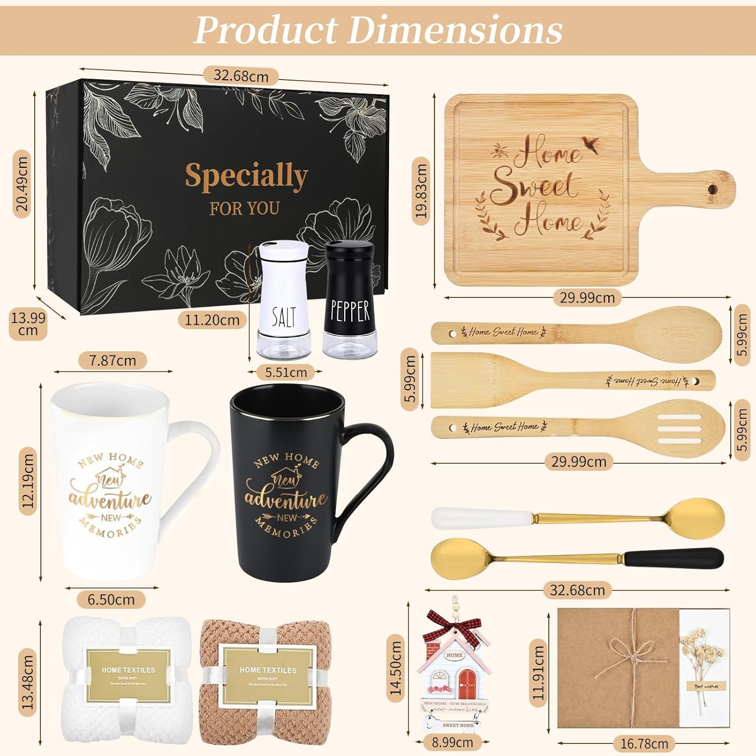 Omebel 12 Pcs House Warming Gifts Basket - New Home Gift Set for Homeowners, Couples, Women & Men | Thoughtful Housewarming Present with Towels, Mugs, Serving Board & Greeting Card image number 3