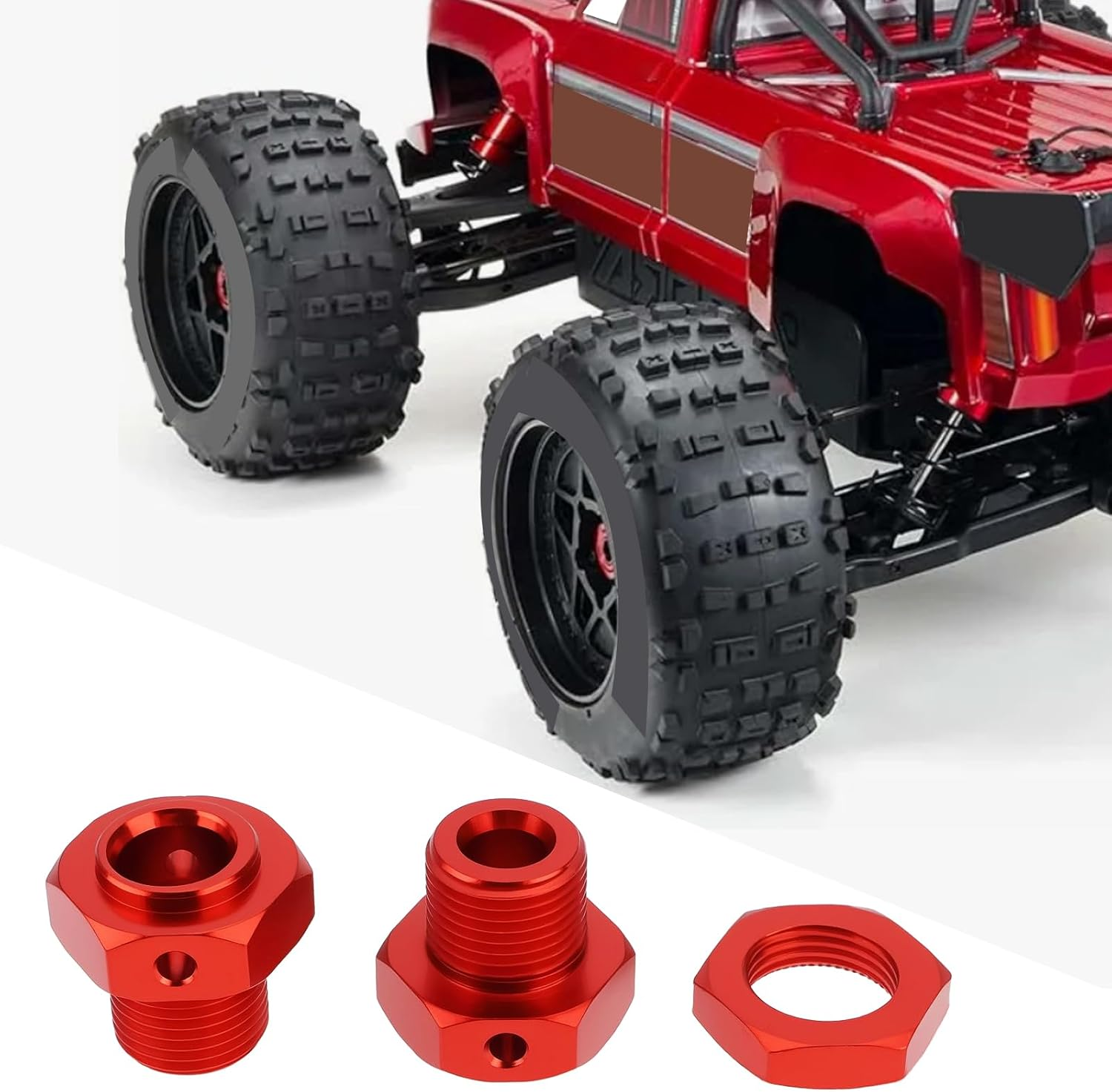 1Set 17Mm Aluminum 6Mm Extended Hub Hex Nut Kit Compatible with Arrma Kraton 4S BLX Compatible with Outcast 4S BLX Upgrade Parts(Red)