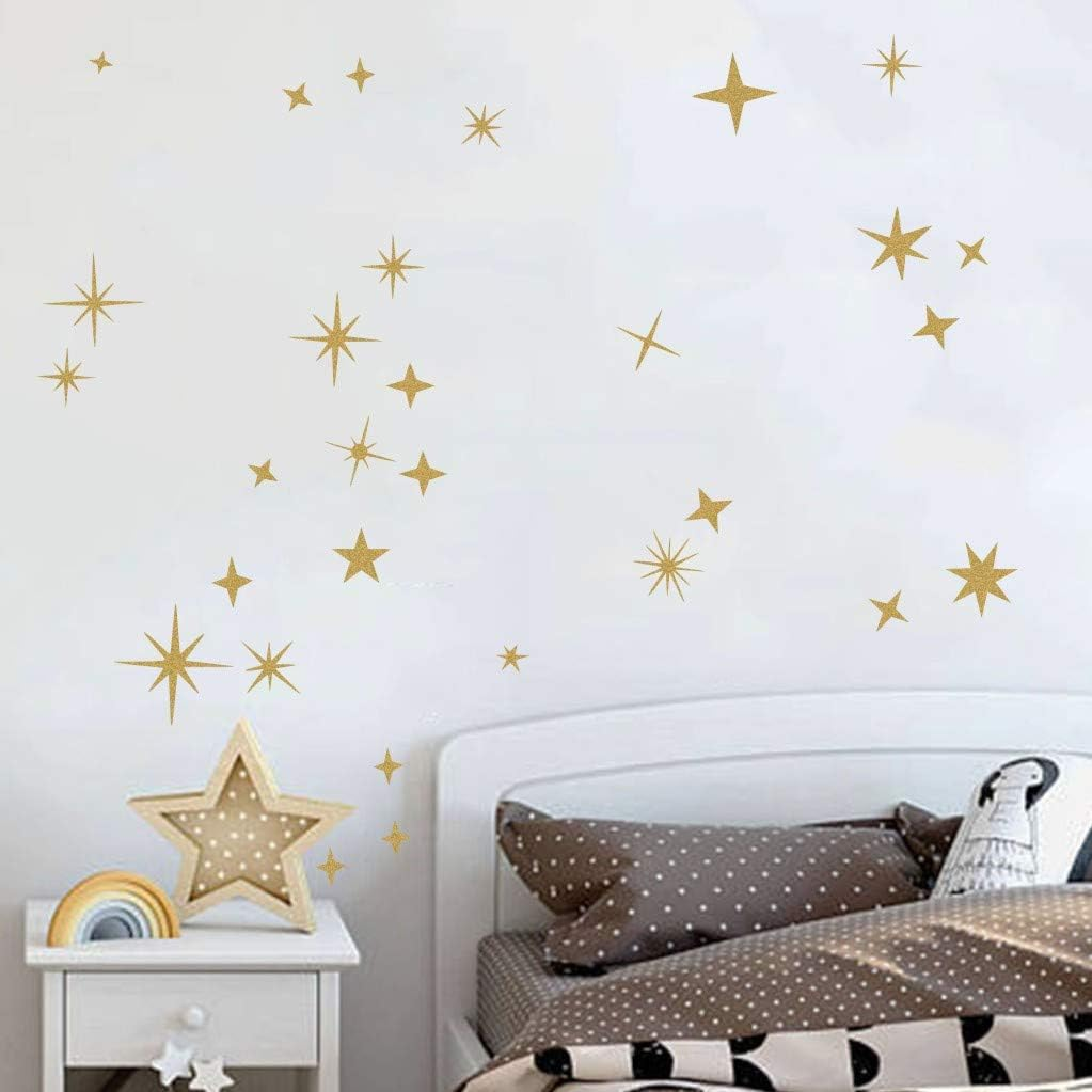 Sparkle Decals Star Decals, Nursery Wall Decal, Kids Room Decor, Star Wall Decor, Sparkle Wall Art, Baby Room Star Wall Sticker Peel&Stick Removable Decals (Vintage Gold) - Gold image number 5