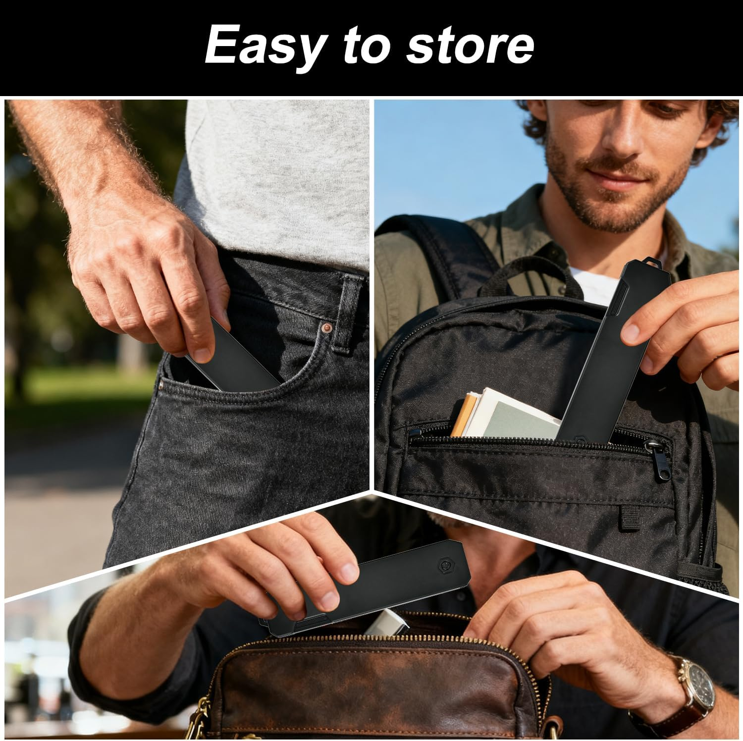 Folding Travel Comb for Men - 3-In-1 Black Flip Design with Wide & Fine Teeth for Hair Beard Mustache image number 6