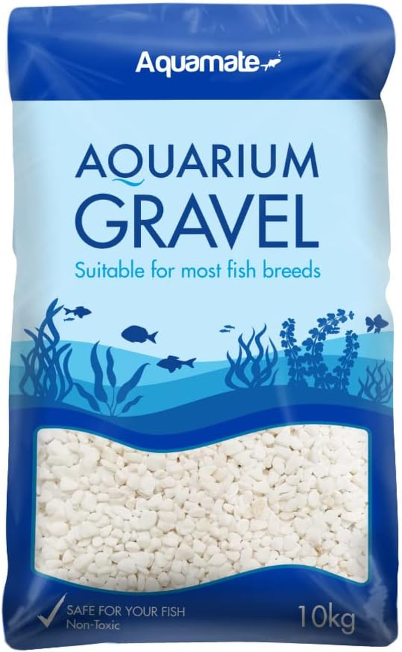 Aquamate Aquarium Gravel 10 Kg, Natural Snow White - Enhances Aquarium Aesthetics, Ph Neutral, Non-Toxic - Safe for Fish, Ponds & Tanks - Ideal for Decoration