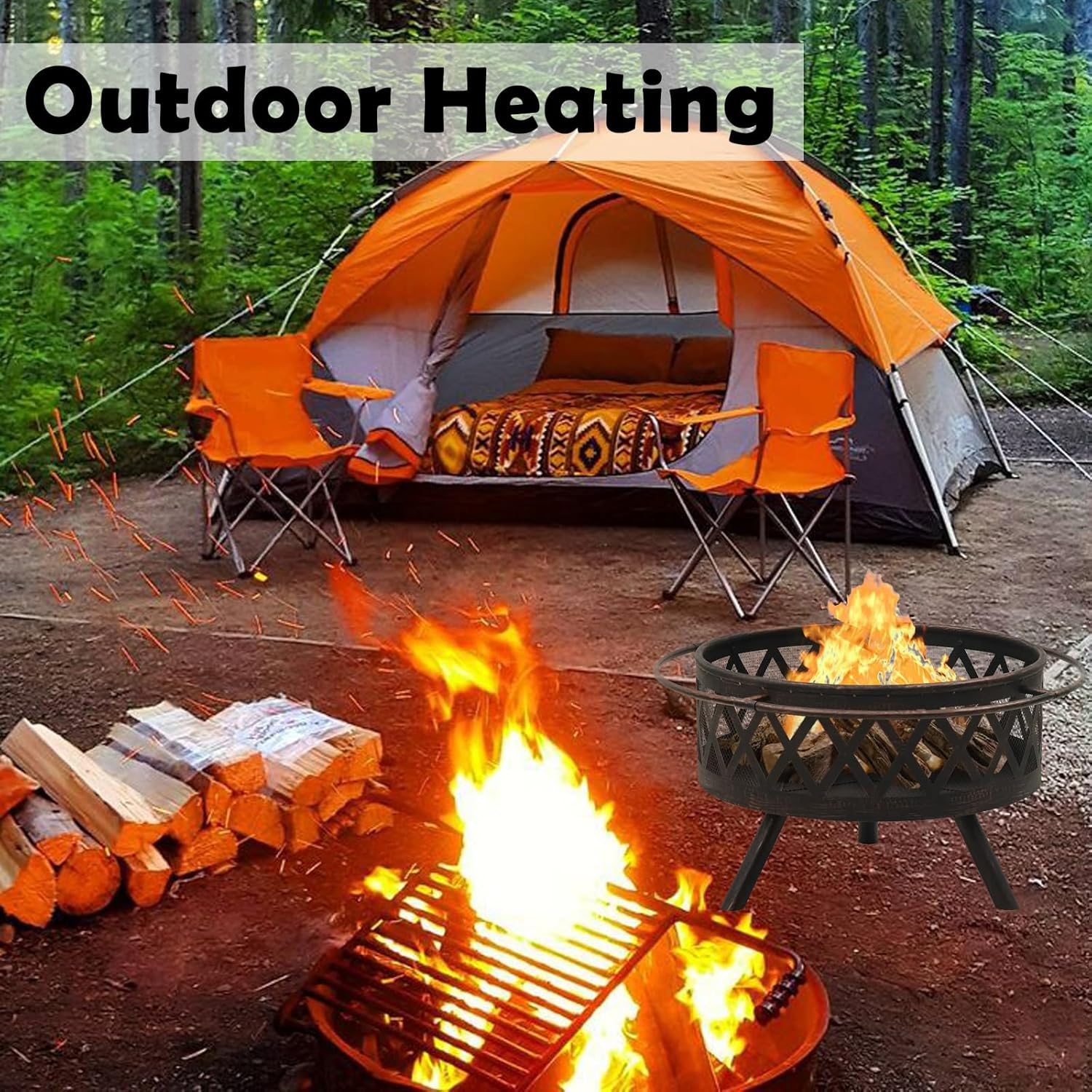 Outdoor Metal Fire Pit Backyard Patio round Garden Stove Fire Pit with Poker