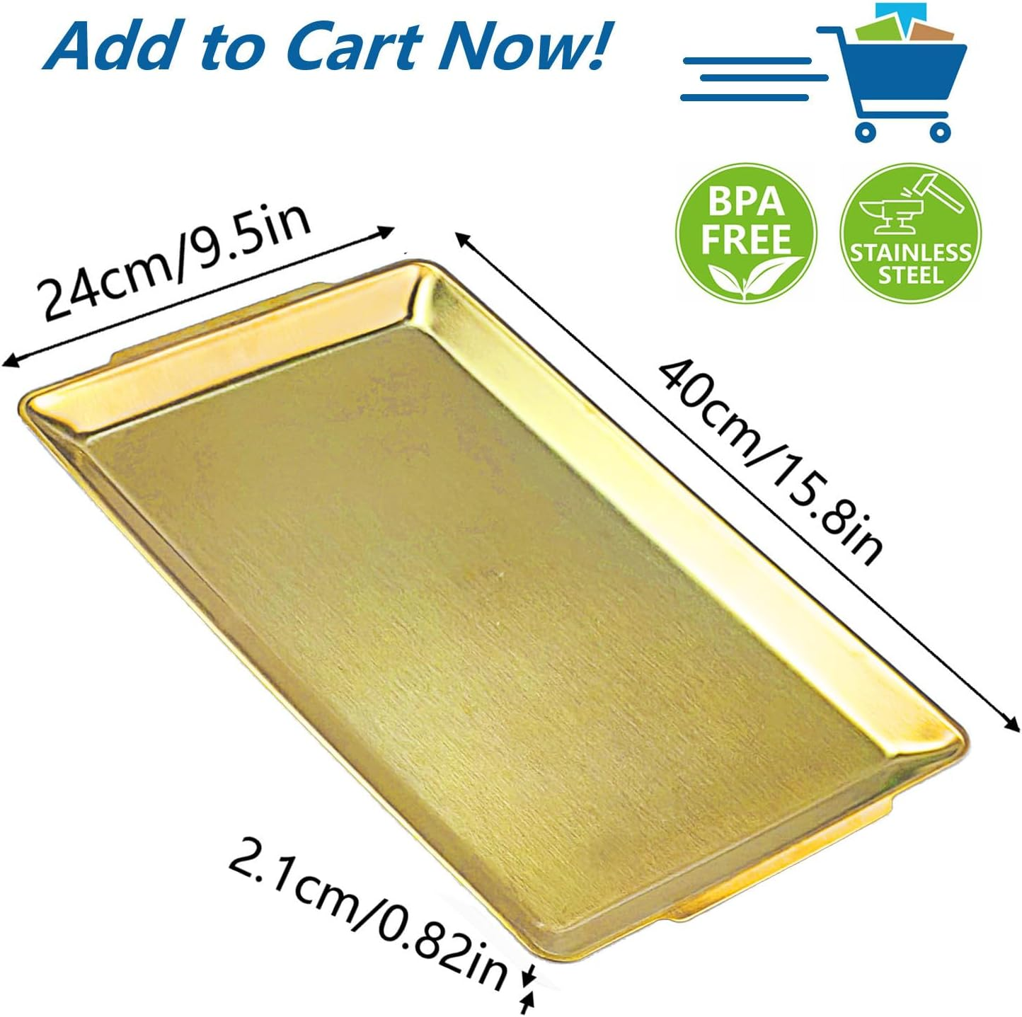 ANQIAHOME 40 X 24 Cm Large Serving Platters, Stainless Steel Heavy-Duty Large Serving Trays, Gold Rectangular Plates for Food, Fruit, Party, Wedding, Christmas, Chip and Scratch Resistant