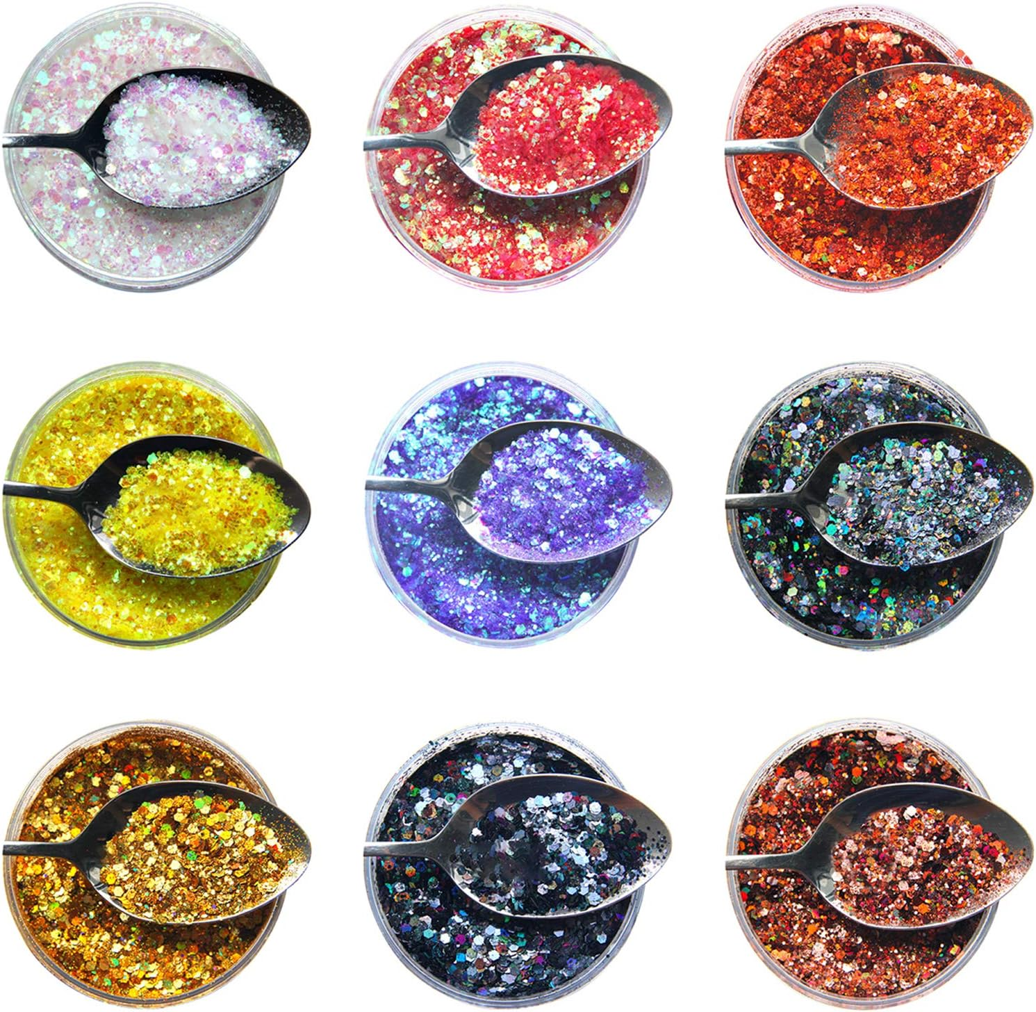 9 Pcs Fine Slime Glitter Nail Painting Brush Nail Tips Mixed Color Glitter Dust Decoration image number 1