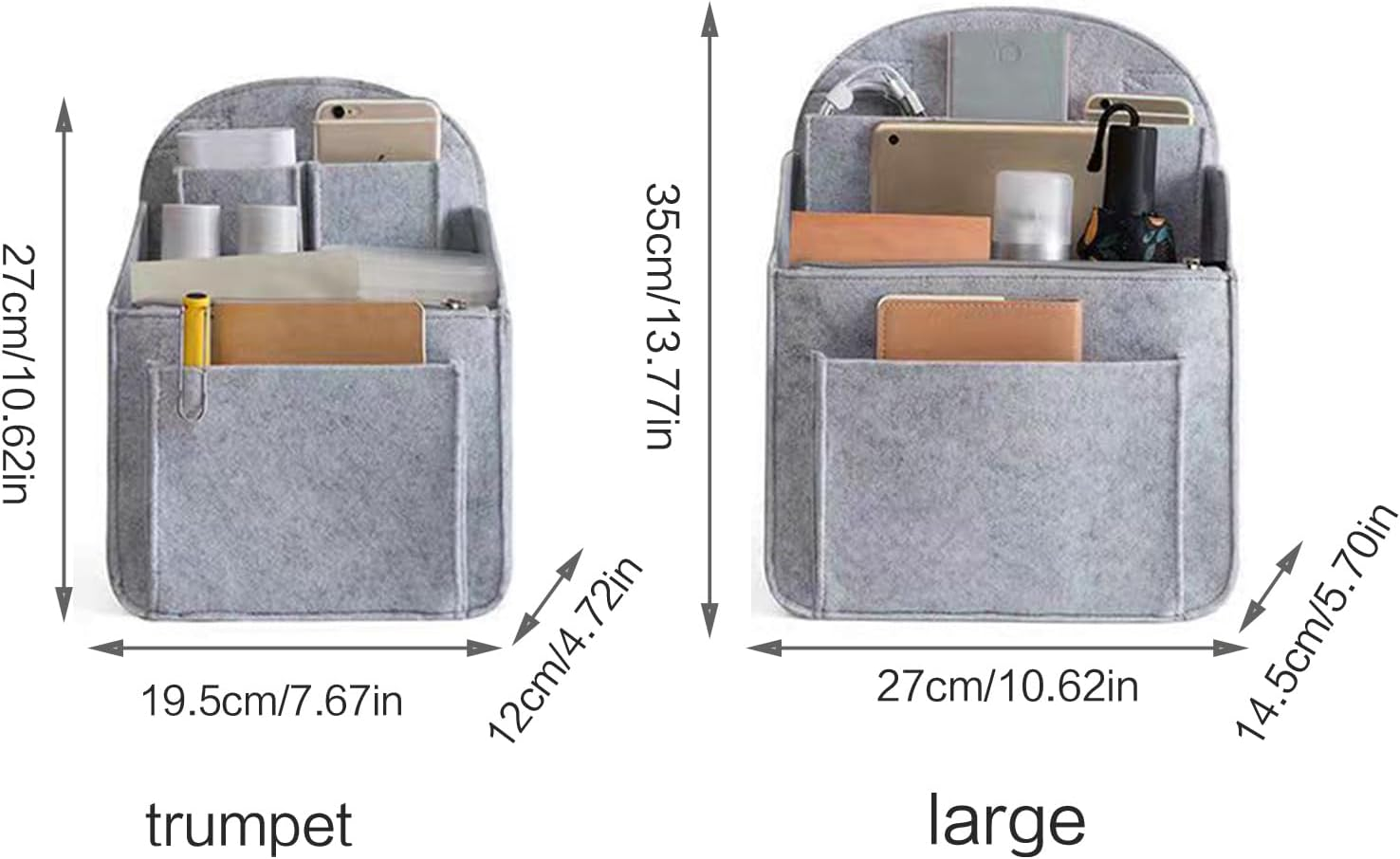 [Xinsheinelry] Rucksack Women Purse Insert Bag Organizer Backpack Small Divider Shoulder Handbag Large Felt Pocket Travel Backpack Organizer, Gray (Dark Gray), 大きい image number 5