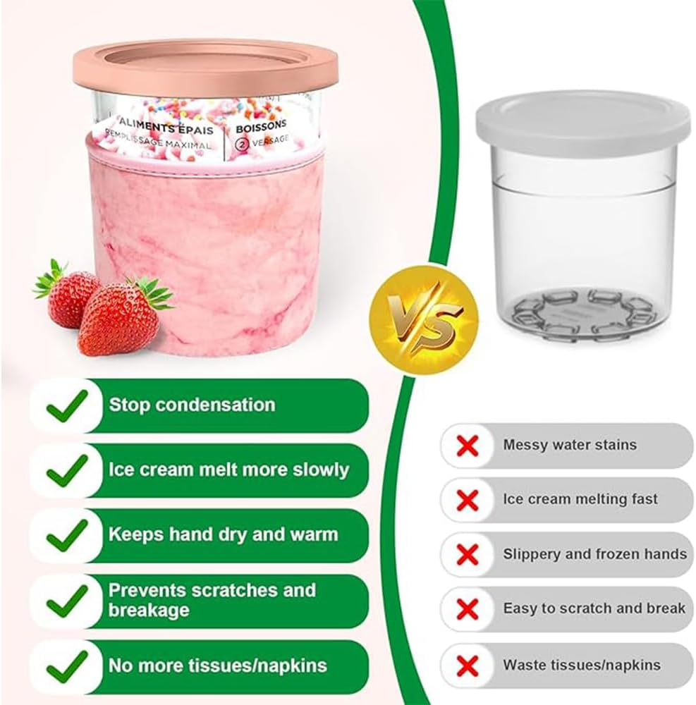 4 PCS Ice Cream Neoprene Sleeve, Reusable Insulated Sleeves Ninja Creami Accessories, for Ninja Creami Pints,Compatible with NC301 NC300 NC299AMZ Series Ice Cream Maker Containers image number 3