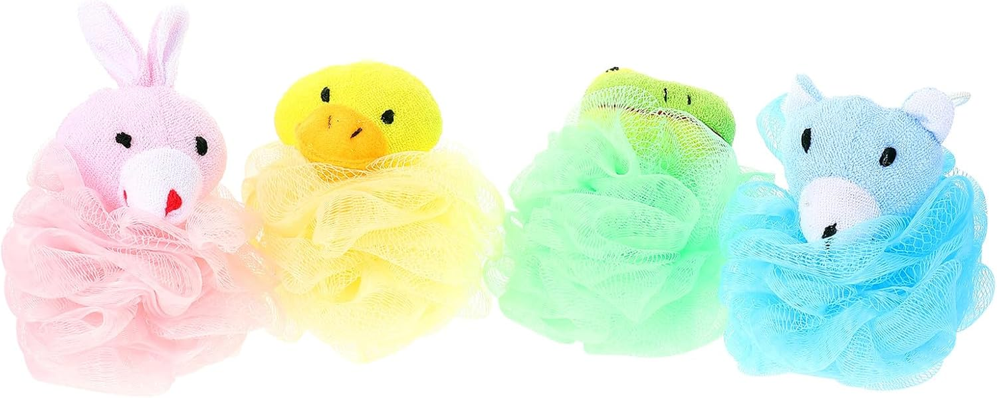 CIYODO 4Pcs Cartoon Animal Bath Loofah Sponge for Soft Exfoliating Shower Puff with Yellow Duck Pink Rabbit Green Bear Gentle Body Cleanser for Fun Bathing Experience image number 3