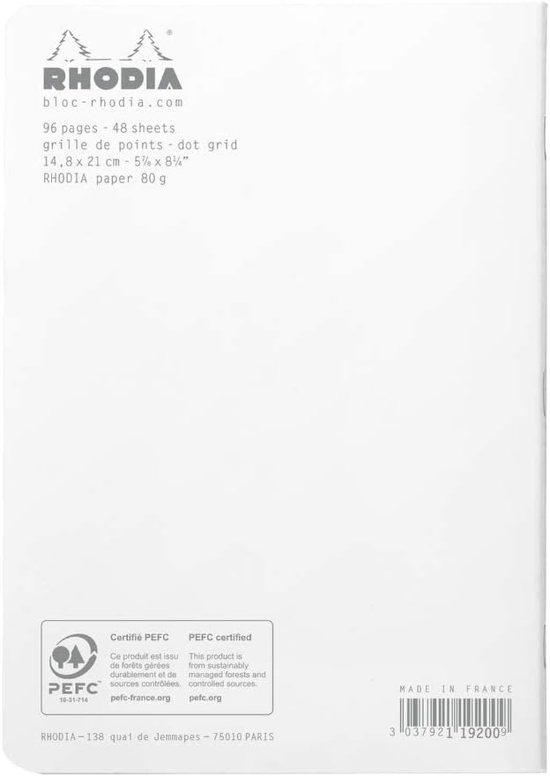 Rhodia 119200C - White Piqu&eacute; Notebook - A5 - Dot Dot - 96 Pages - White Clairefontaine Paper 80 G/M - Soft, Resistant and Waterproof Coated Card Cover - Classic image number 4