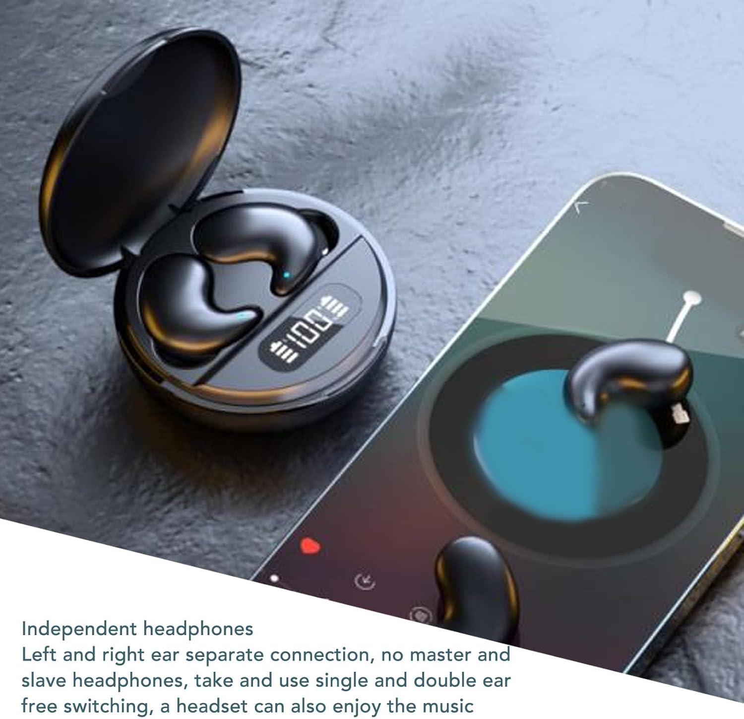 Jectse Wireless Earbuds, 5.3 Headphones, In-Ear Earphones with Noise Cancellation, Lightweight Sleep Earphones with Charging Case, for Side Sleepers with Small Ear Canal (Black) image number 1