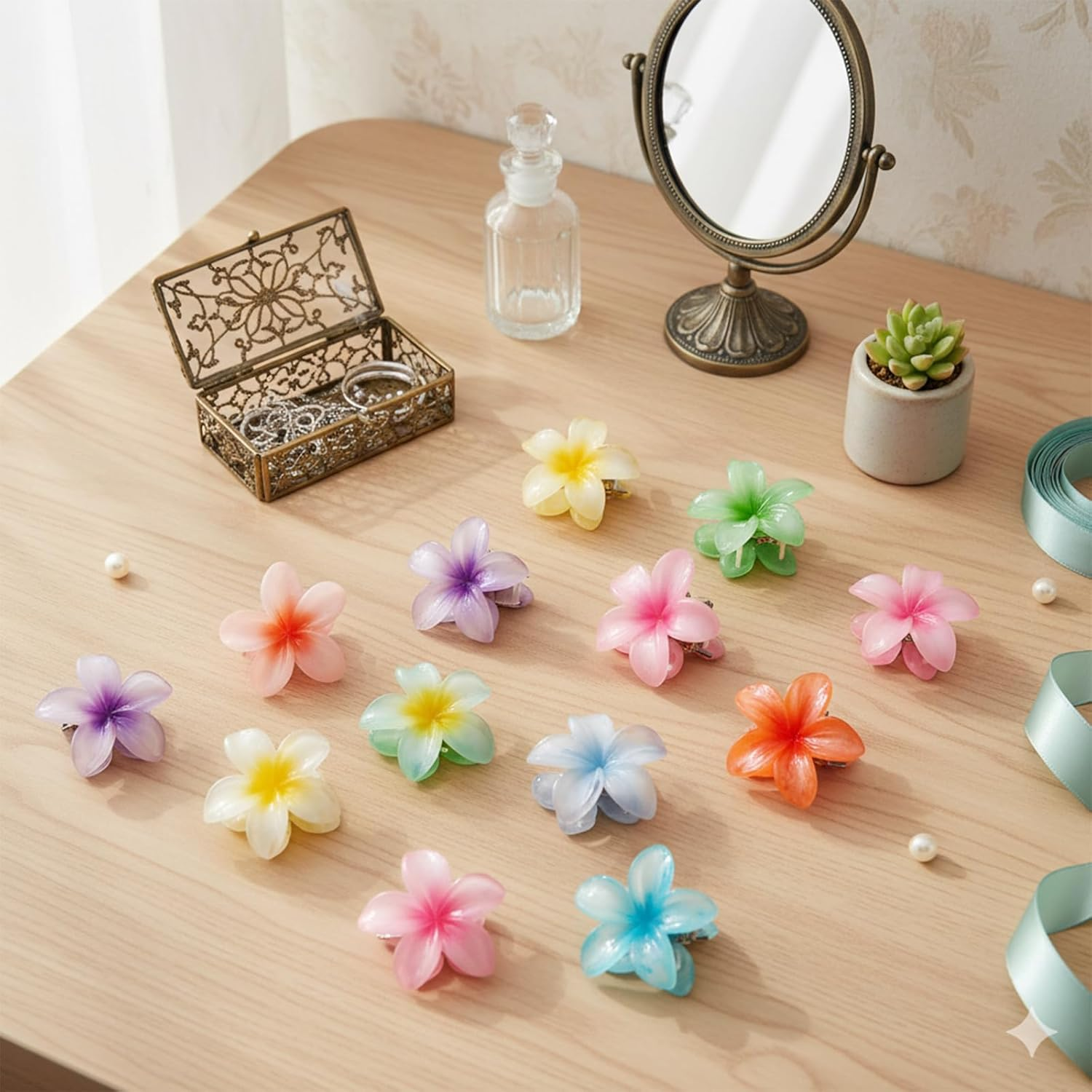 Flower Hair Clips, Flower Clips, Hair Clips, 15 Pieces in 12 Colours, for Thick Hair, Party and Everyday Styling, 4 X 2.5 Cm image number 6