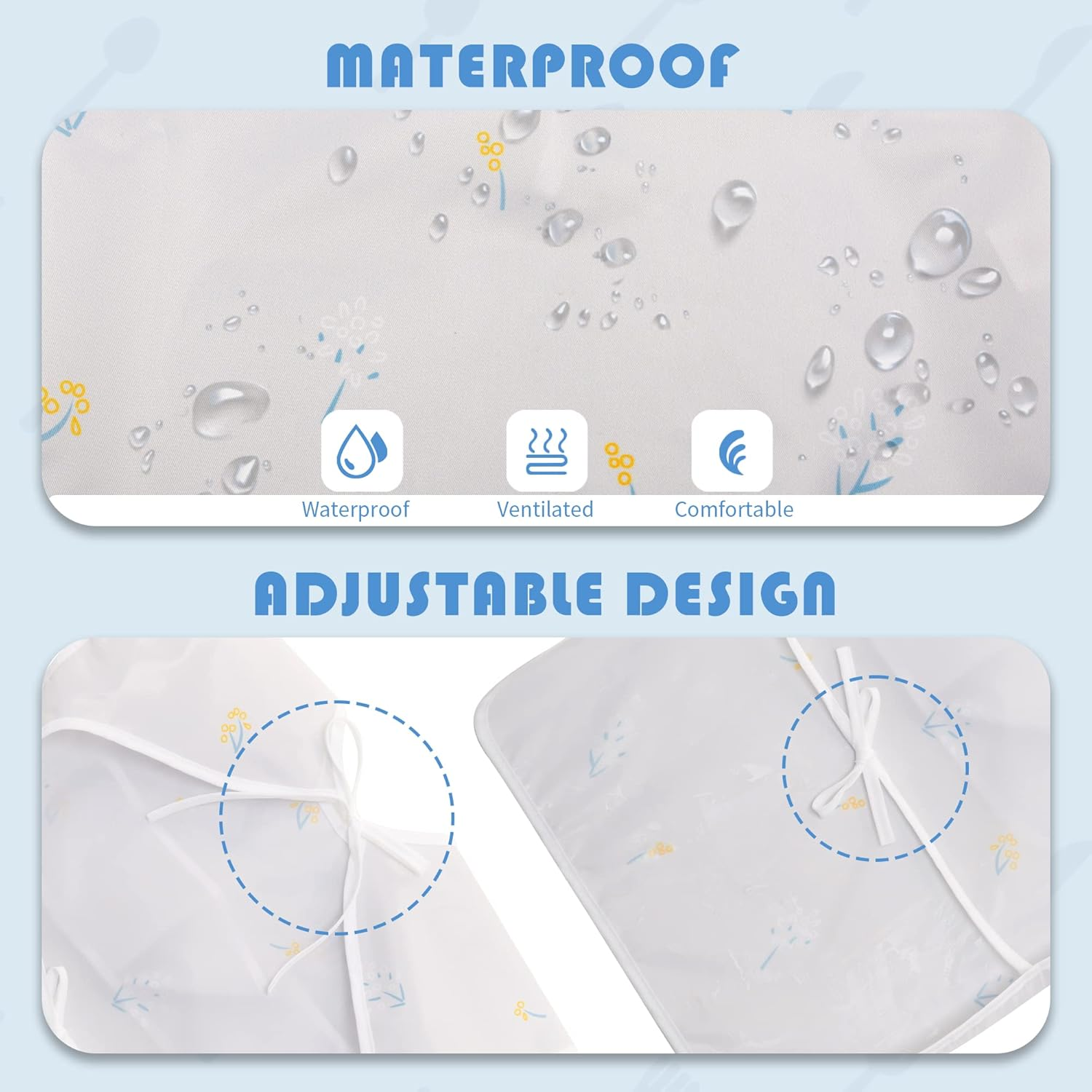 Little Dimsum 2 Pcs Baby Food Bib Short Sleeves Waterproof Feeding Apron Smock with Top Pocket Bag for Babies/Toddlers/Infants (Flower Sets)