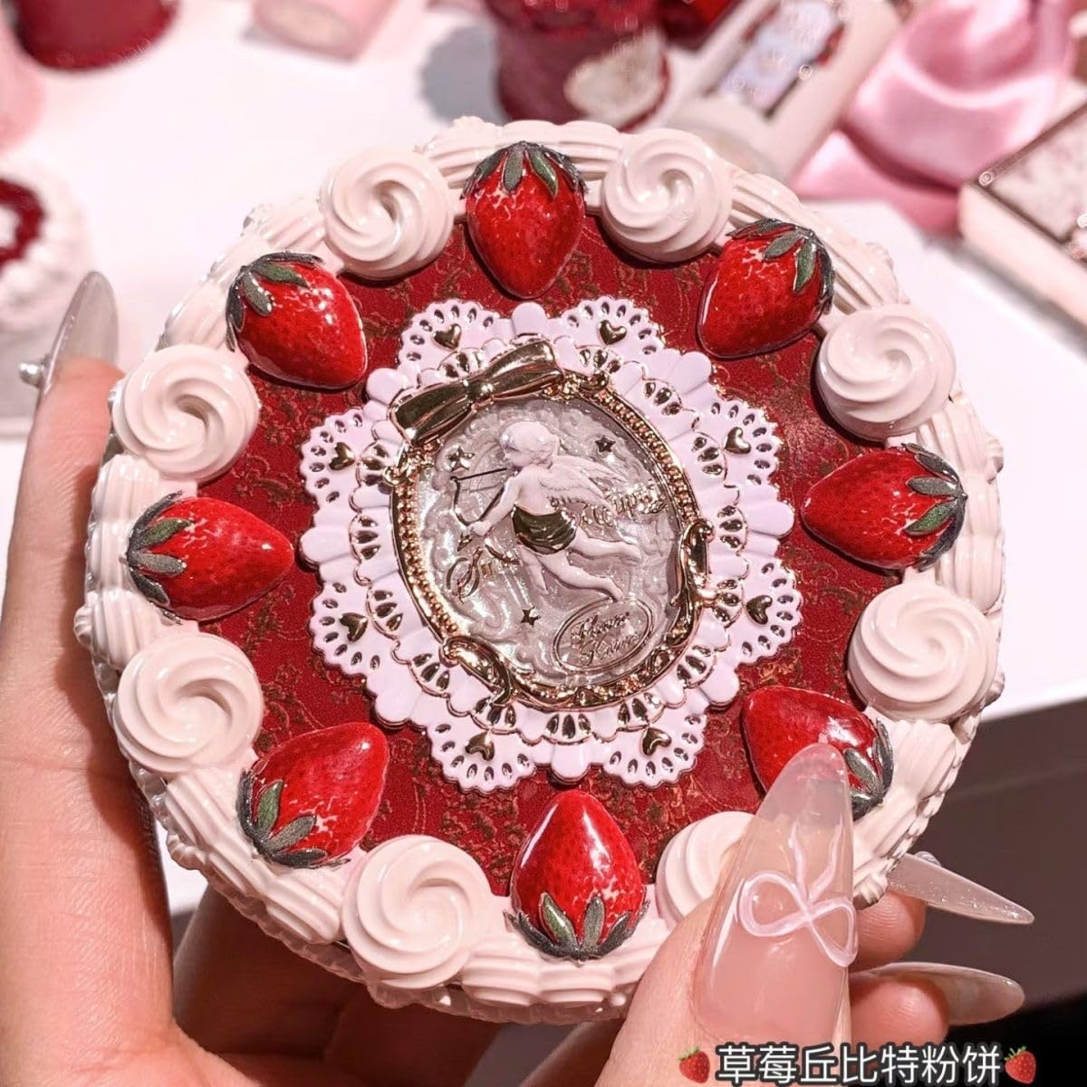 Flower Knows Strawberry Cupid Collection Pressed Powder Mineral Makeup Powder Foundation with Concealer & Finishing Vegan (C01, S) - C01 image number 5