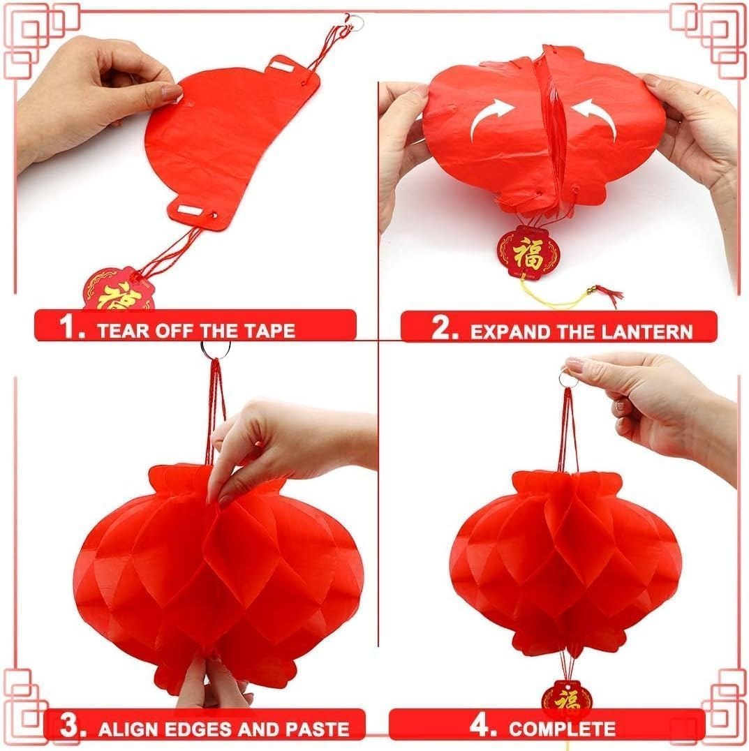 XUANZHI 20 Pieces 10 Inch Chinese Red Paper Lanterns Festival Decorations for New Year, Spring Festival, Wedding and Restaurant