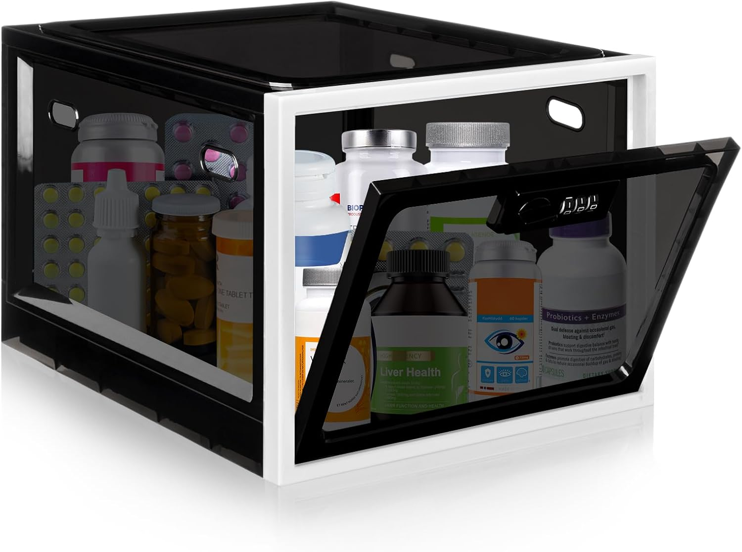 Lockable Box, Medicine Lock Box for Safe Medication, Premium Material Lockable Storage Box Locking Organizer Bin for Fridge Food/Snacks/Phone/Tablet Jail/Home Safety