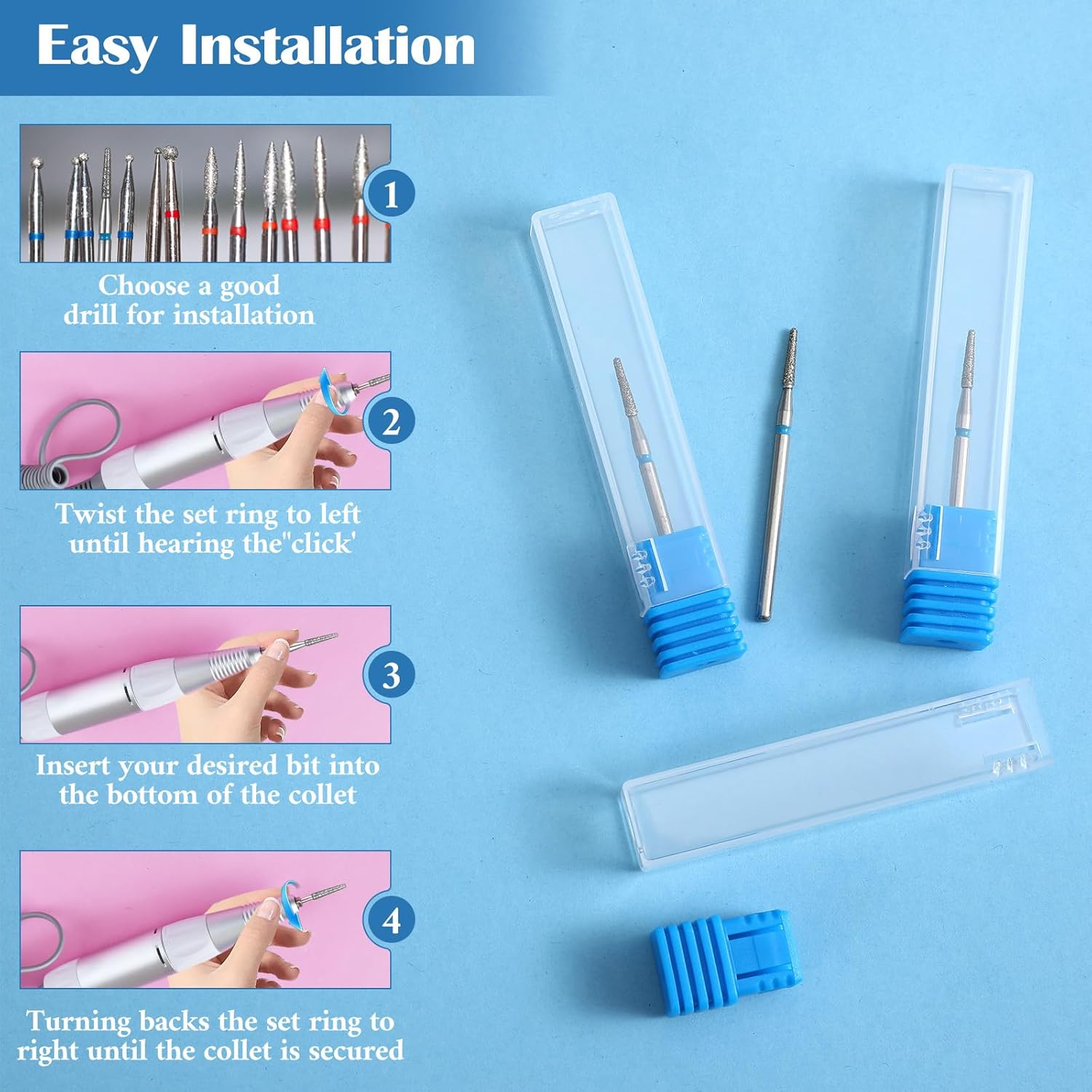 Pack of 6 Cuticle Drills, Reusable Nail Cutter Bits with Case, Diamond Flames Cuticle Cutter, Professional Cuticle Cleaning Tool Medium Grit for Nail Care Foot Care image number 4