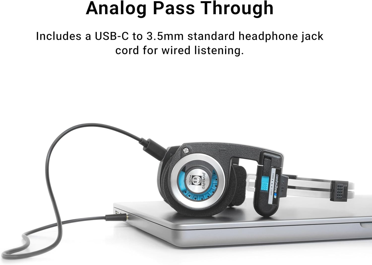 Koss Porta Pro Wireless 2.0 Bluetooth On-Ear Headphones, 20+ Hour Battery, USB-C Charging, Microphone, Analog Audio Pass Through, Retro Style, Black image number 2