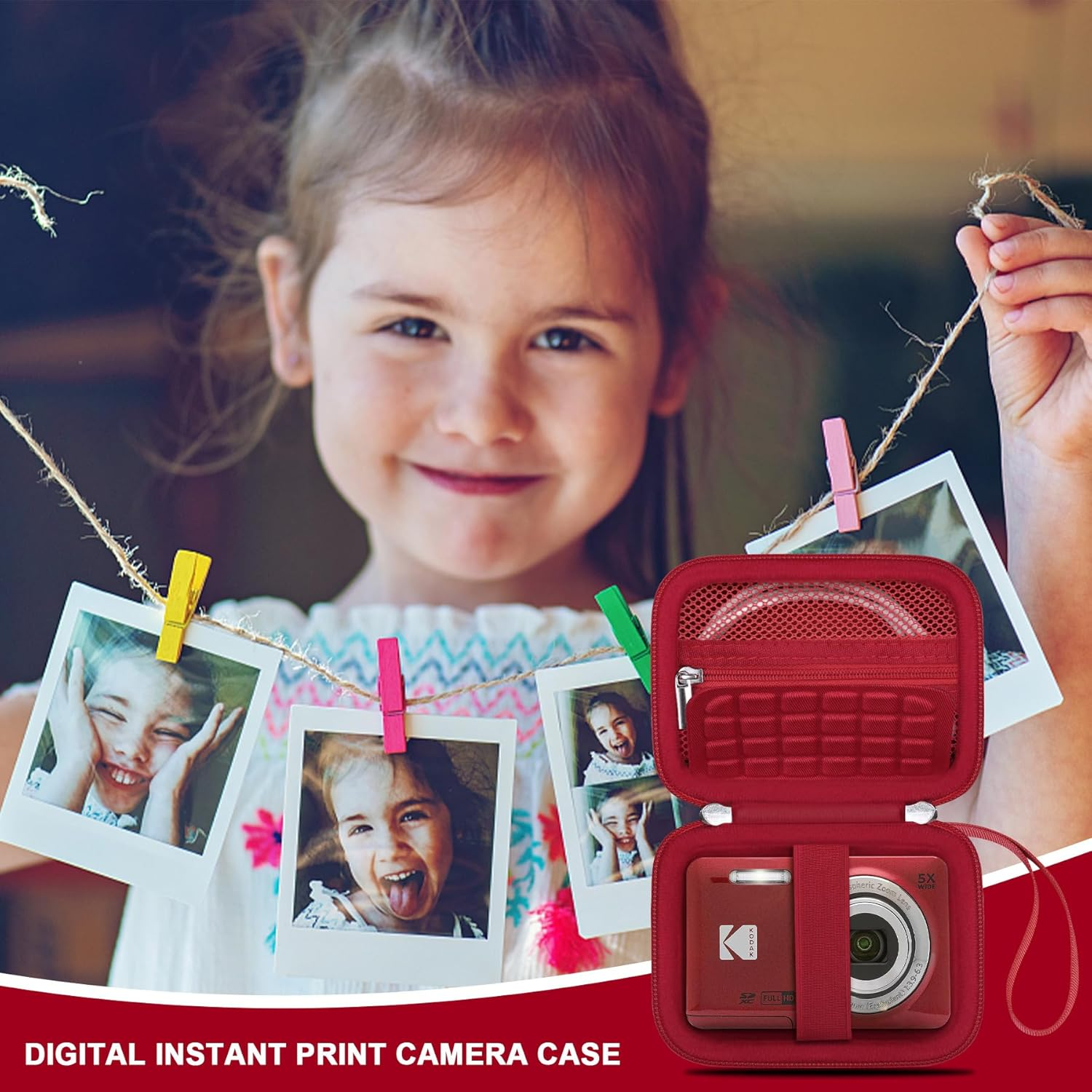 Canboc Hard Case for Kodak PIXPRO FZ55/ FZ45/ FZ43/ FZ53 16MP Digital Camera, Vlogging Camera Bag, Zipper Mesh Pocket Fit Cable, SD Card, Red (Case Only)