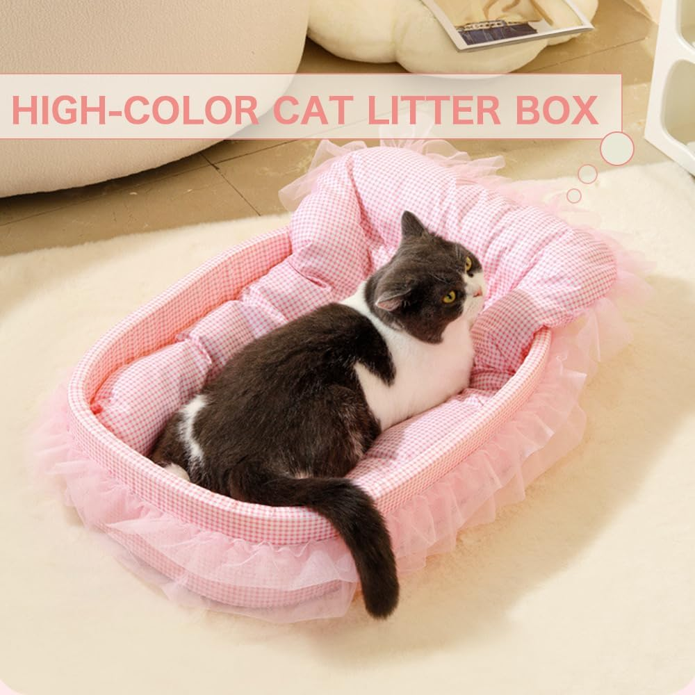 Pawstrip Pink Dog Bed Washable Princess Cat Couch Soft Plush Pet Sofa Nest Mat Anti-Slip Puppy Cave Beds Cute Cozy Kitten Doggy Kennel Cushion Small Medium Dogs Cats Sleeping Pad (Light Pink, L) image number 4