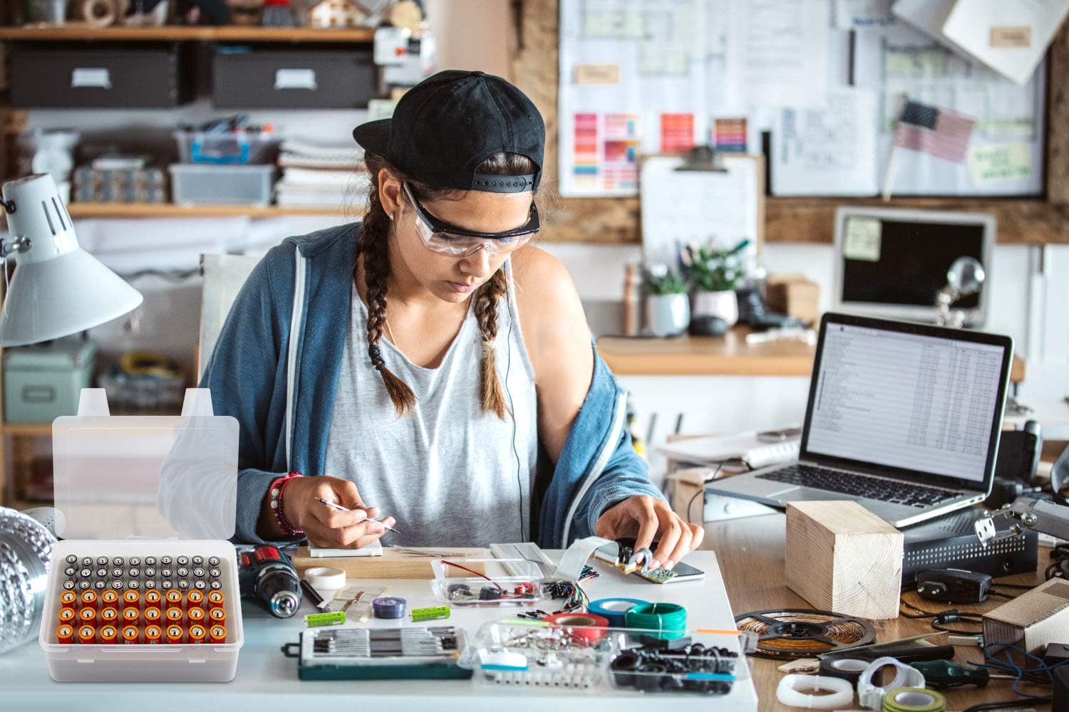 Battery Organizer Storage Box, Garage Case Holder for 24* AA, 30* AAA Batteries (Bag Not Include Batteries Pack) image number 1
