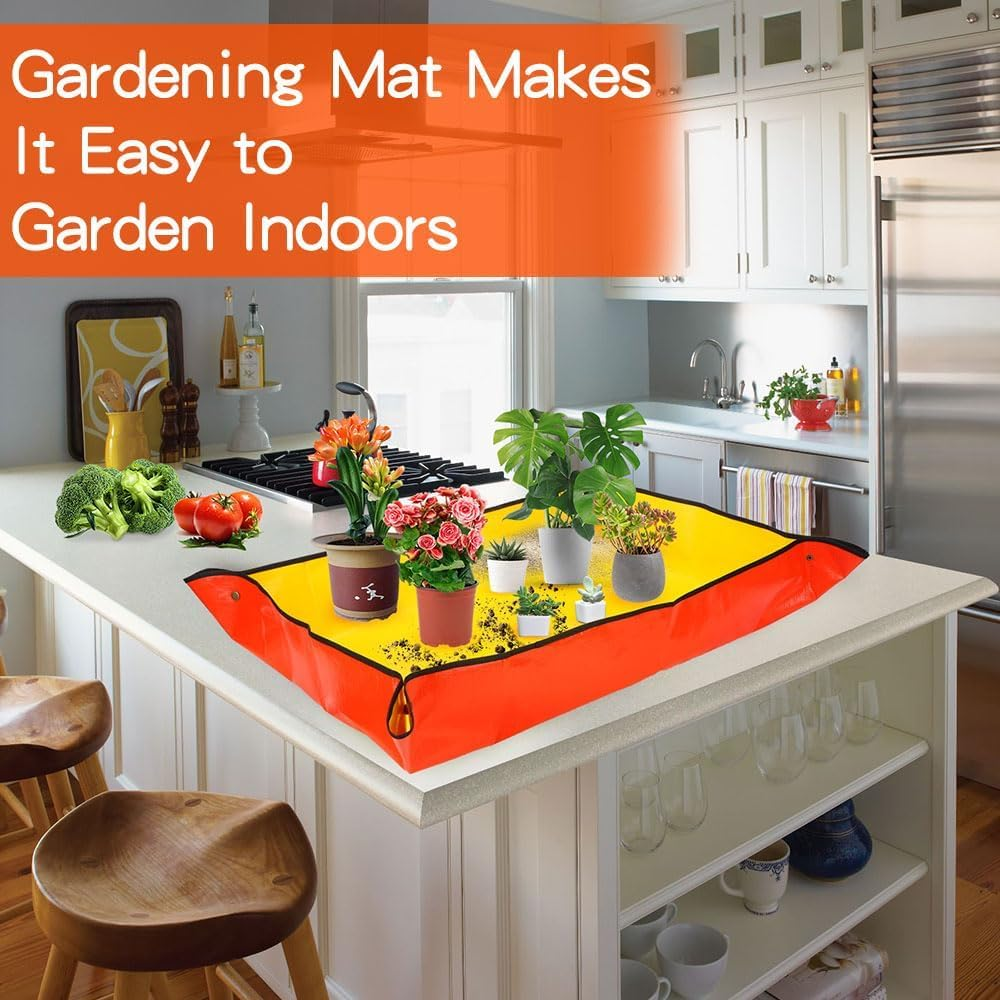 Repotting Mat for Indoor 26 * 26 Inch Plants Potting Mat Garden Tool Set Gardening Gifts Indoor Plant Tools Plant Mats for Repotting Garden Supplies Gardening Set Indoor Gardening System 2Pcs - Green image number 3