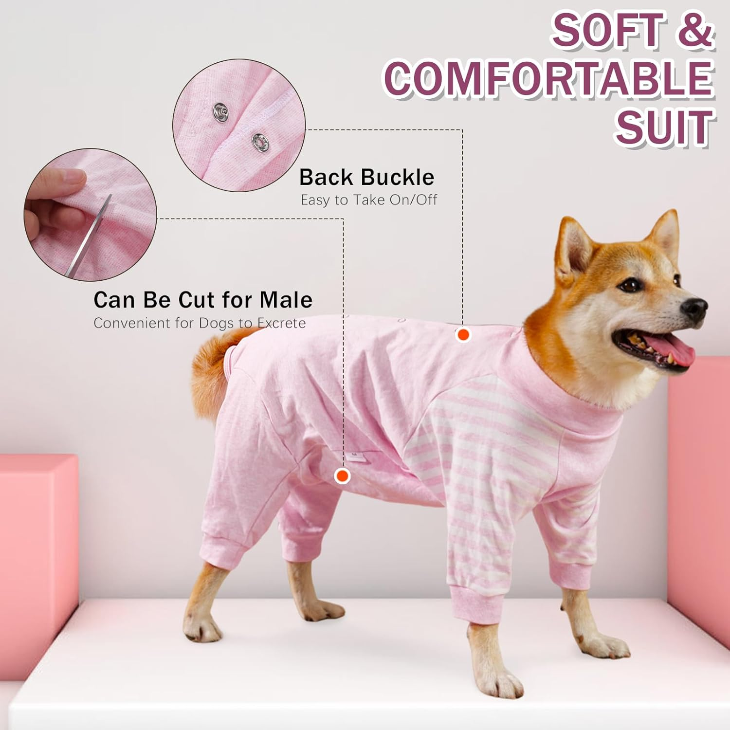 Lelepet Dog Recovery Suit for Female Male Dogs, Soft Dog Operation Medical Suit, Dog Post Surgery Body Suit, Long Sleeve Dog Onesie after Surgery, Pet Surgical Spay Neuter Shirt Stop Licking, Pink L