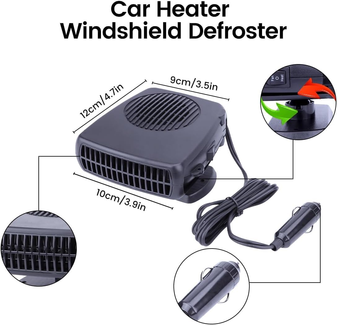 Car Heater 12V, Portable Car Heating/Cooling Fan 2 in 1, Car Windscreen Defogger Defroster Anti-Fog, 360&deg; Adjustable Low Noise for Vehicles image number 2