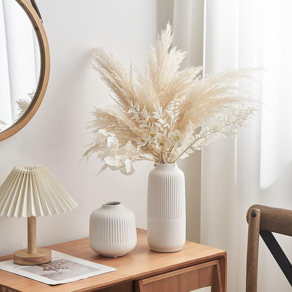 Ceramic Vase for Home Decor, White Vases for Dried Flower, Living Room Decoration, Office, Living Room, Kitchen,M image number 3