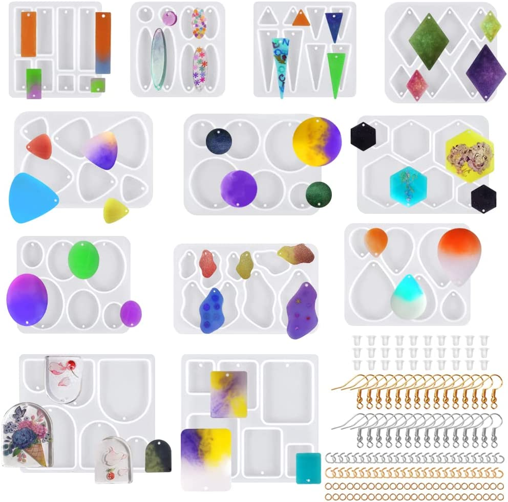 12 Pcs Earring Silicone Moulds for Resin, SENHAI Variety Size Resin Earring Moulds with Hole, Jewelry Moulds Silicone for Making Jewelry, Earrings, Pendants with 360 Pcs Earring Accessories image number 6
