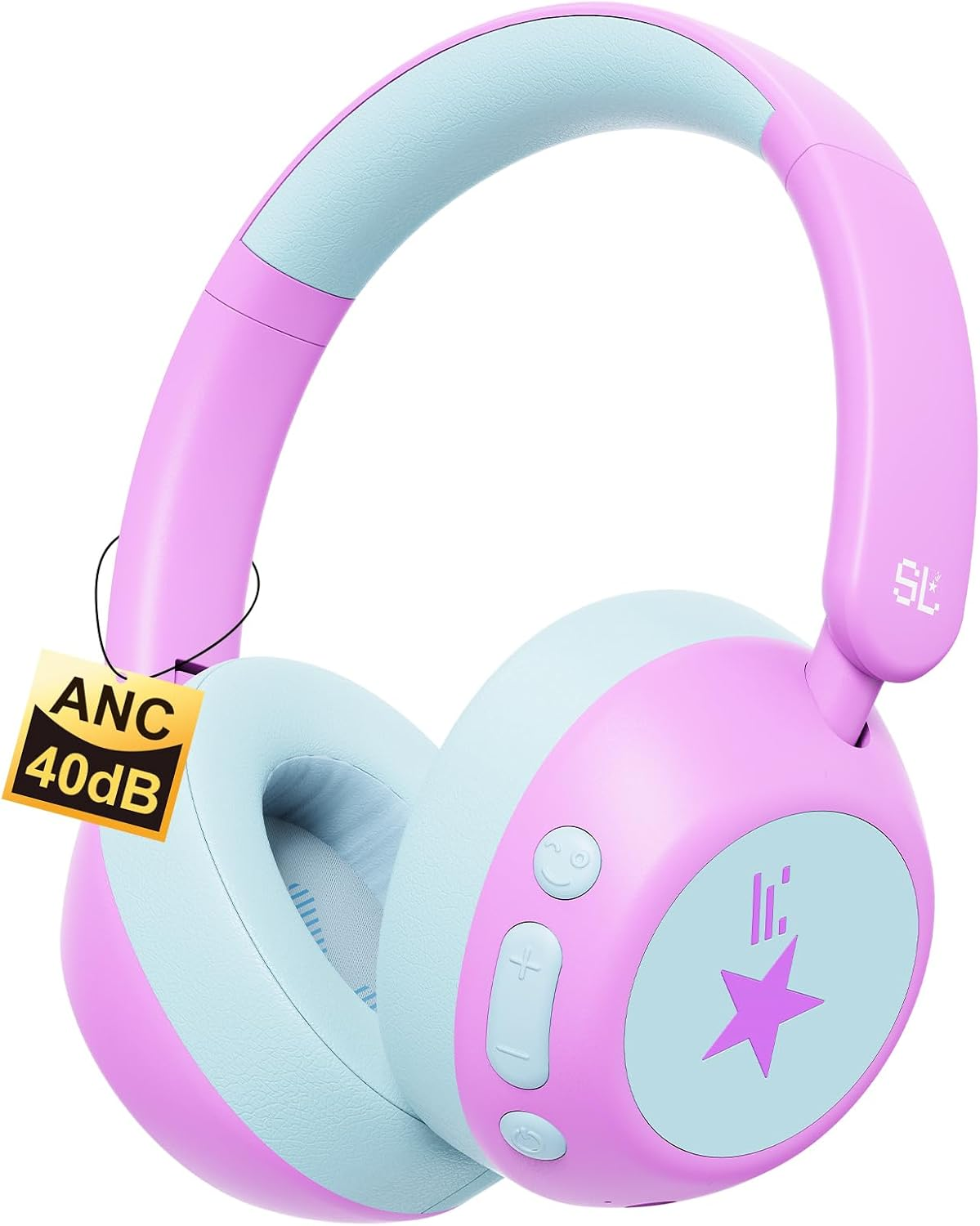 Nova1Star Active Noise Cancelling Headphones for Kids, 60H Play Time,Bluetooth6.0,3-Level Volume 75/85/94Db,Anc Safe Wireless Listen,Type C Fast Charging,With Mic,For School,Travel & Airplane (Blue)