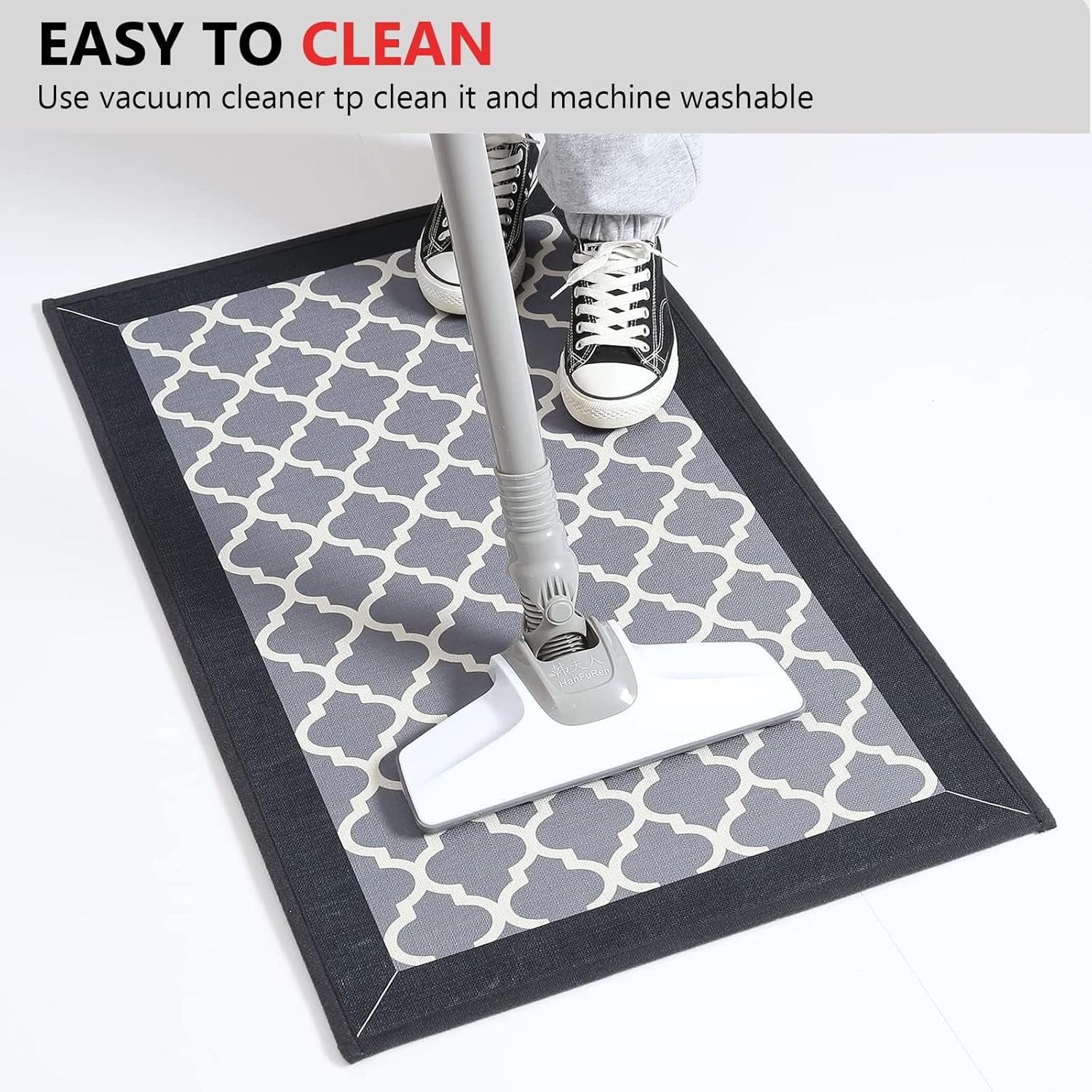 Non Slip Absorbent Kitchen Floor Mat for Standing Front Sink - Non-Skid & Comfort Kitchen Rugs and Mats, Door Mat for Laundry, Kitchen (Black Flower, 44 * 75+44 * 148 Cm)