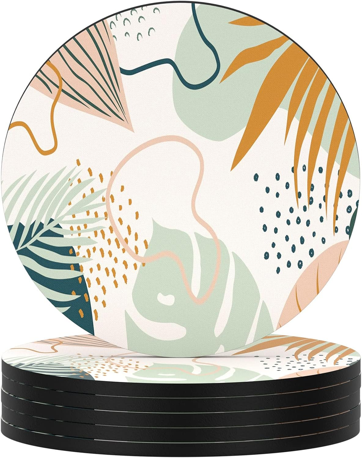 Nipichsha Coasters for Drinks, Set of 6 Cute Absorbent Rubber Drink Coasters for Cup with Non Slip Backing, Kitchen Home Decor Housewarming Gift, round 4 In, Pink Gilt