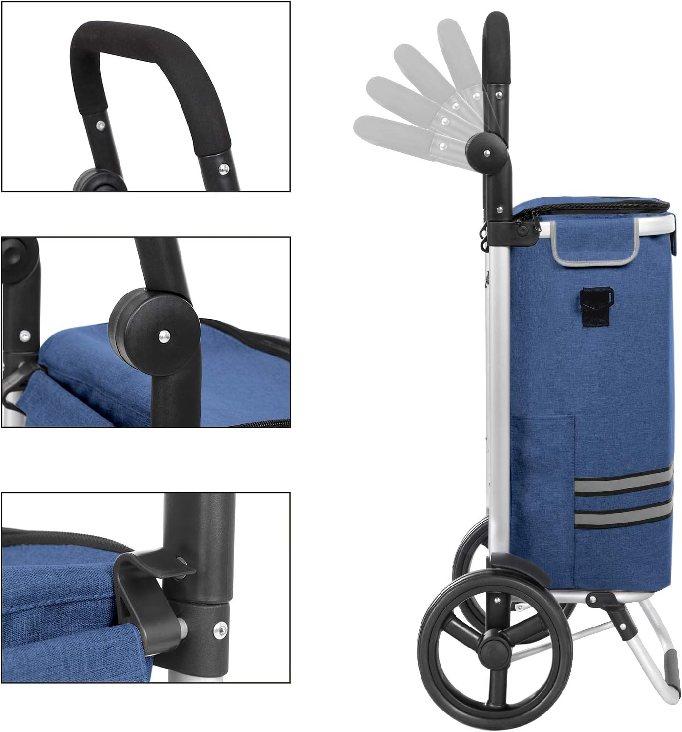 SONGMICS Shopping Trolley, Foldable Shopping Cart, Solid, with Insulated Cooling Bag, Large Capacity 35L, Multifunctional Luggage Cart with Wheels, Detachable Backpack, Blue KST02BU