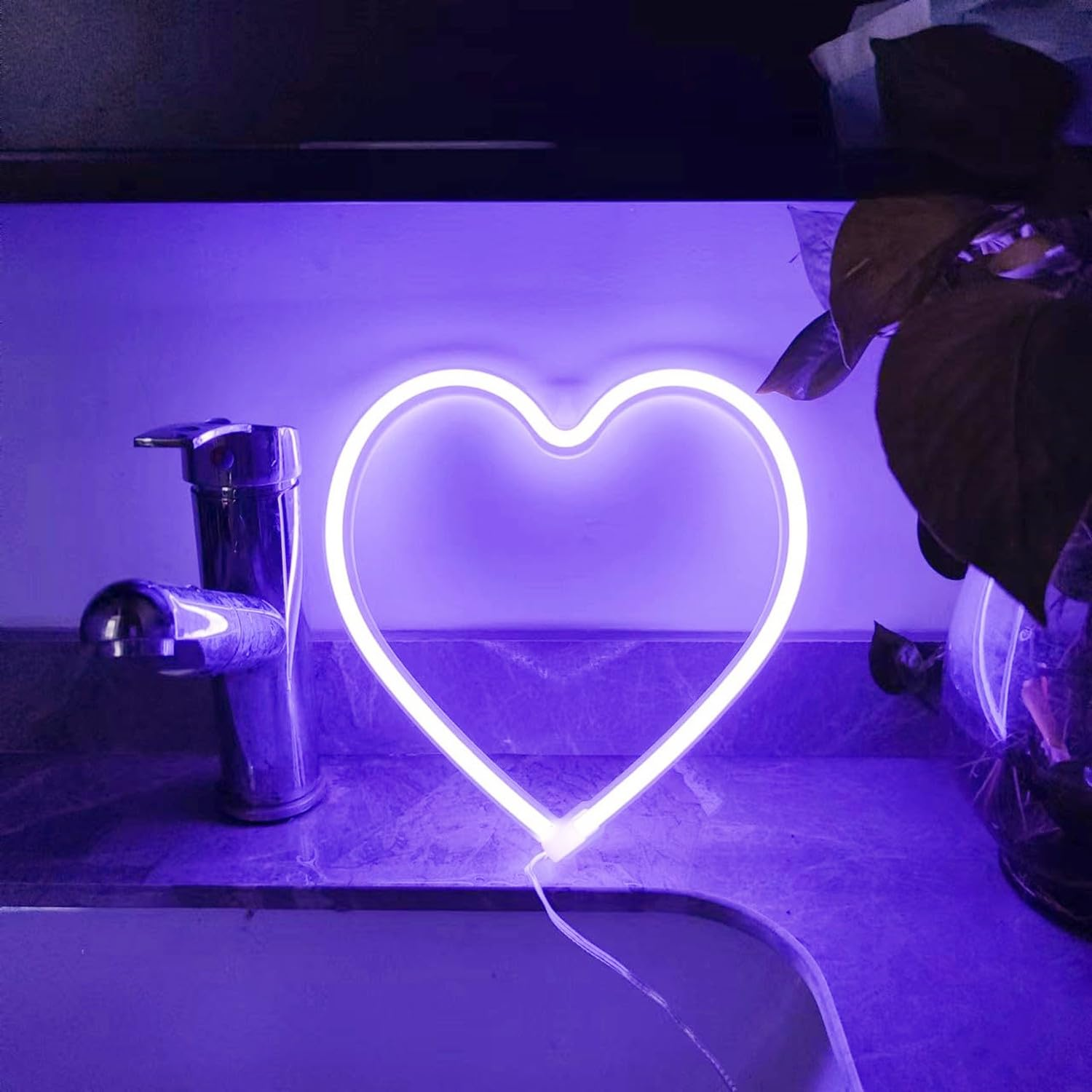 Hfhungkeong LED Neon Heart Sign, Love Heart Neon Light for Girls' Room, Purple Bedroom Dorm Decor, USB or Battery Operated Heart Lamp for Wedding, Valentine'S Day, Mother'S Day (1 Piece, Purple)