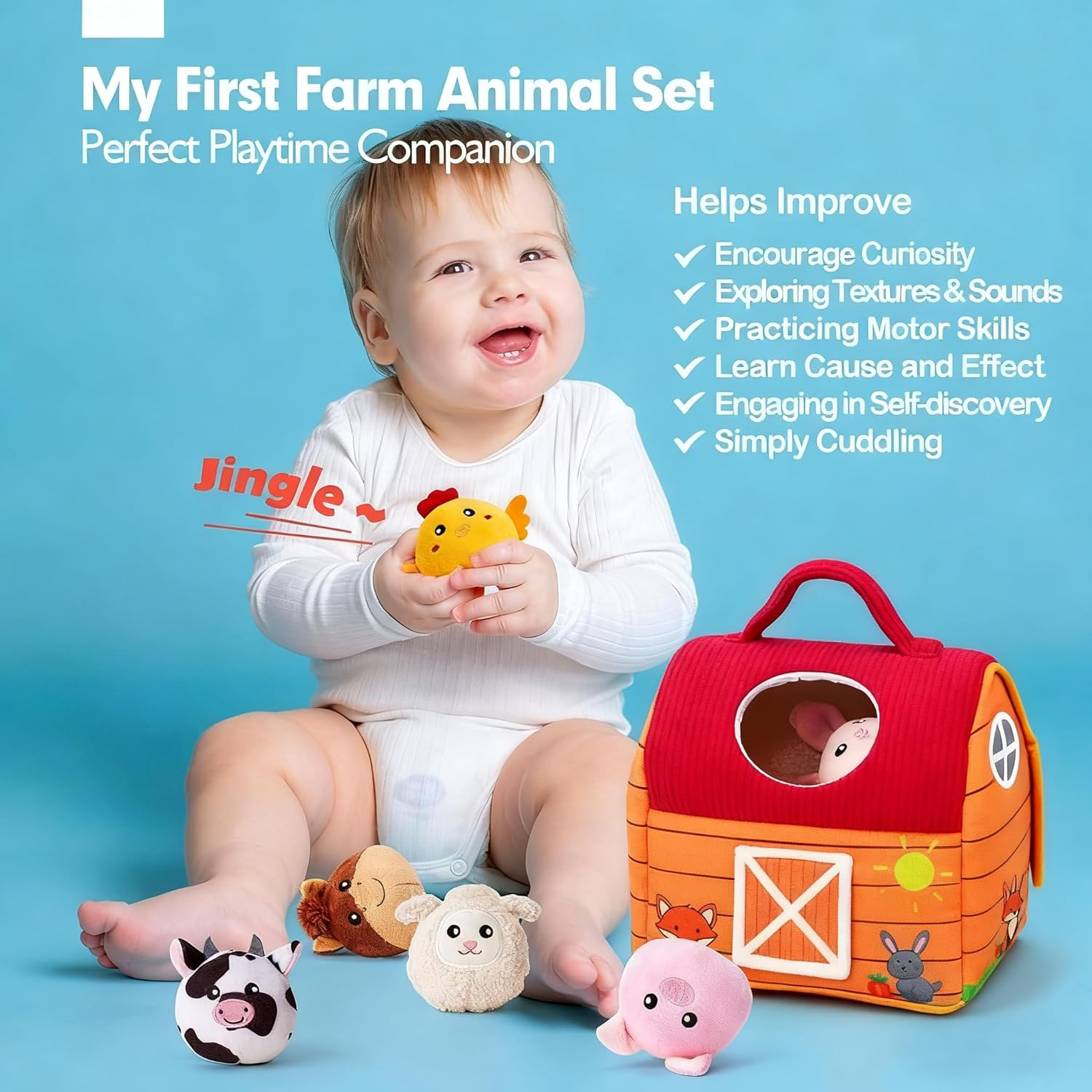 Baby Toys 6-12 Months, Montessori Sensory Toys for 6 12 Month Old, Surprise Barn with Stuffed Farm Animals, Rattle, Crinkle Paper, Mirror, Learning Gifts for 1 2 3 Year Old Toddlers image number 3