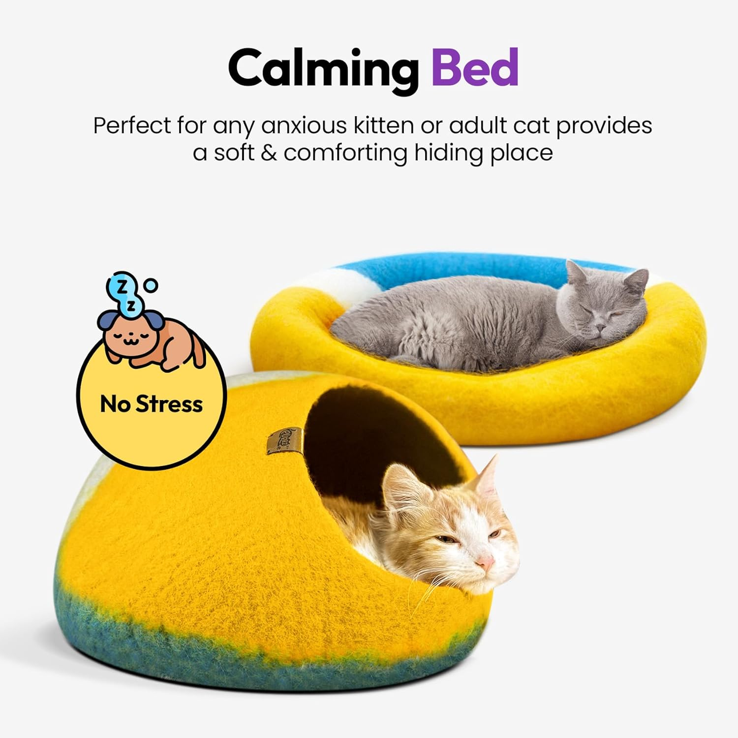 Cozy Wool Cat Nest: Elevated Orthopedic Handmade Merino Wool Cat Bed Cave - Premium Felt Cat Pods, Soft Felted Hideout for Cats & Kittens (Medium, Great Barrier Reef) image number 4