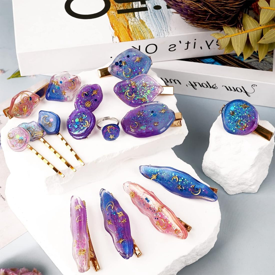 Voyyphixa Hair Clips Silicone Moulds Epoxy Resin Hair Pin Epoxy Resin Moulds with 16 Hair Clips Jewellery Resin Casting Moulds Hair Clips Resin Mould for DIY Key Ring Bookmark (16 Hair Clips) - Hair Clips Mold image number 3