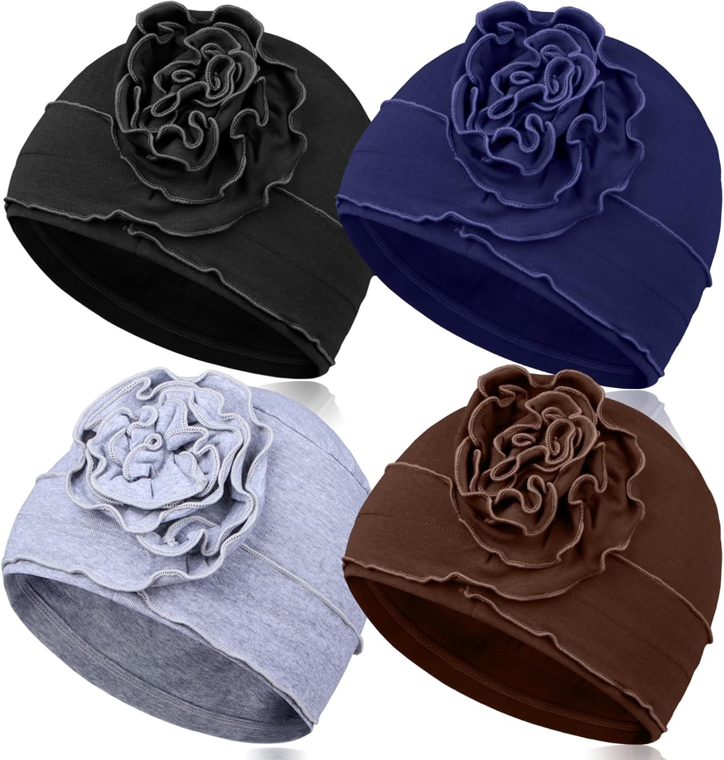 Dumrotite 4 Pieces Cotton Chemo Headwear for Women, Breathable Cancer Headwear Elastic Chemo Hats for Women with Hair Loss