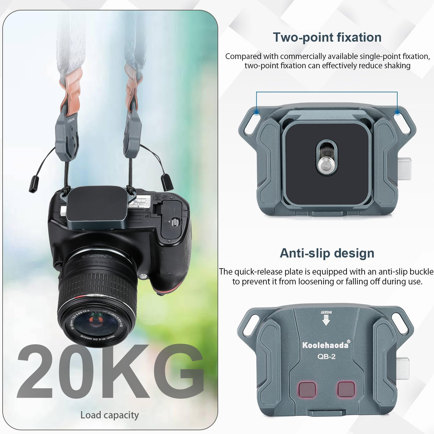 Koolehaoda Camera Shoulder Strap Mount Quick Release Kit, QR Plate Capture Camera Clip for Camera to Shoulder Strap Quick Mount/Release (QB-2 Quick Release Kit) image number 3