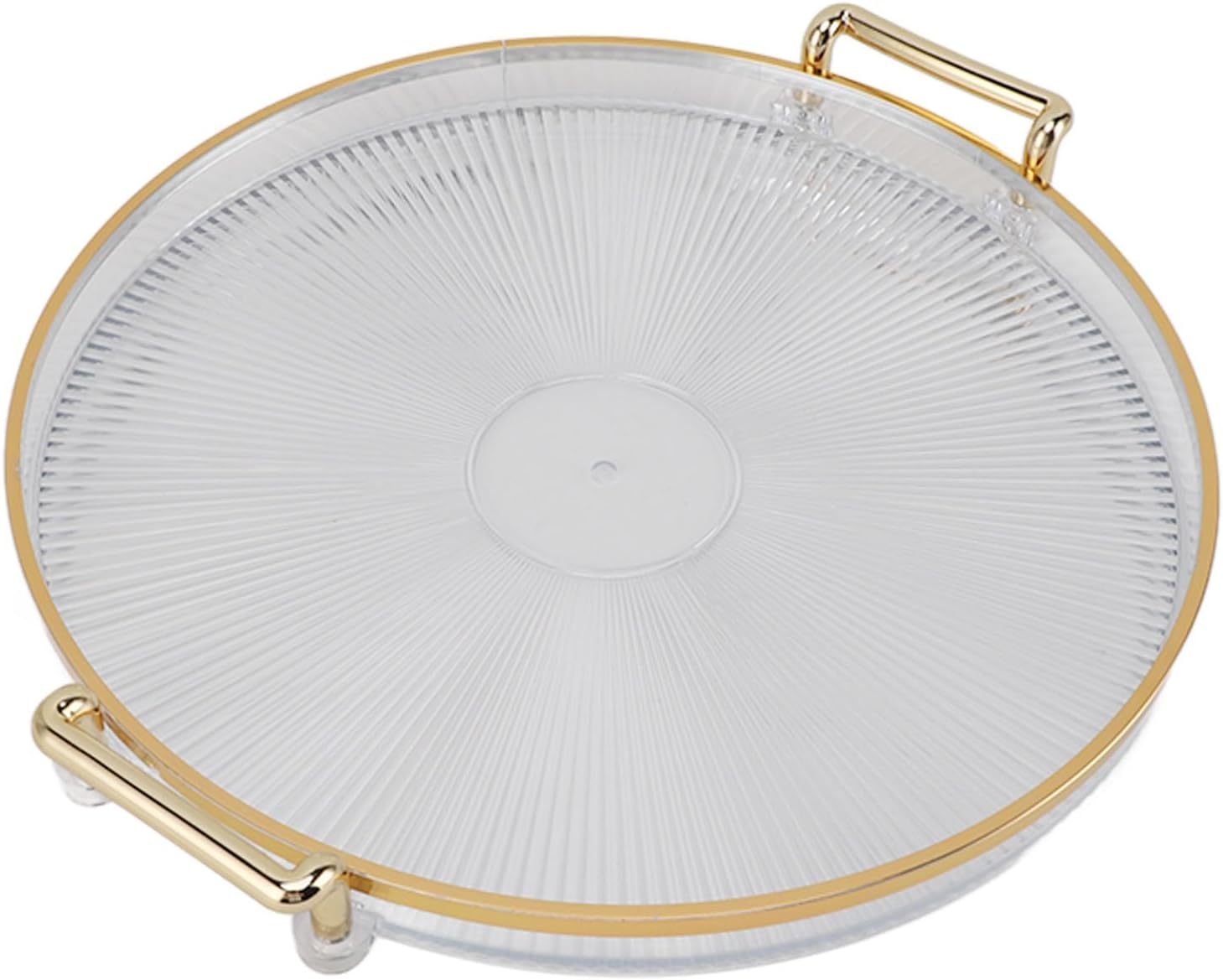 Round Decorative Tray with Gold Handles - Multi Functional Golden Rim Serving Tray for Fruit Desserts, round Tray with Gold Handle (Smoke Gray)