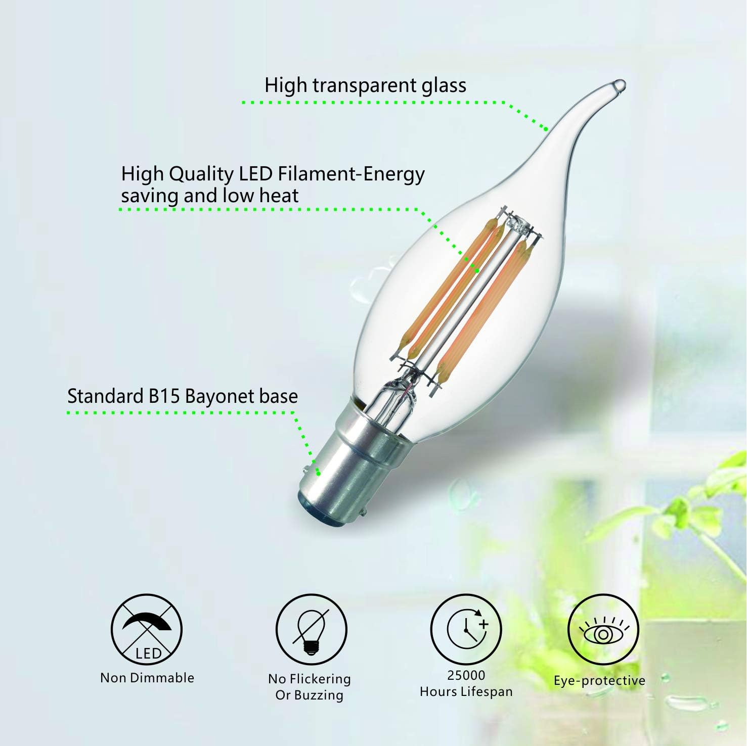 SD LUX LED Candle Bulbs Vintage Filament Led Light Bulbs,No Flicker Small Edison Bayonet LED Chandelier Bulbs - 4W (40W Equivalent) 450LM Warm White 2700K,6 Packs. (CA35-B15)