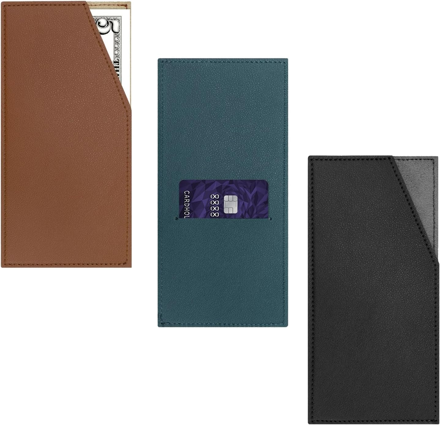 Triple Color Slim Wallet PU Leather Travel Budget Organizer with Coin & Card Holder, Reusable Cash Envelope for Dollar Bills, Receipts Compact Design for Men and Women (3 Pcs)
