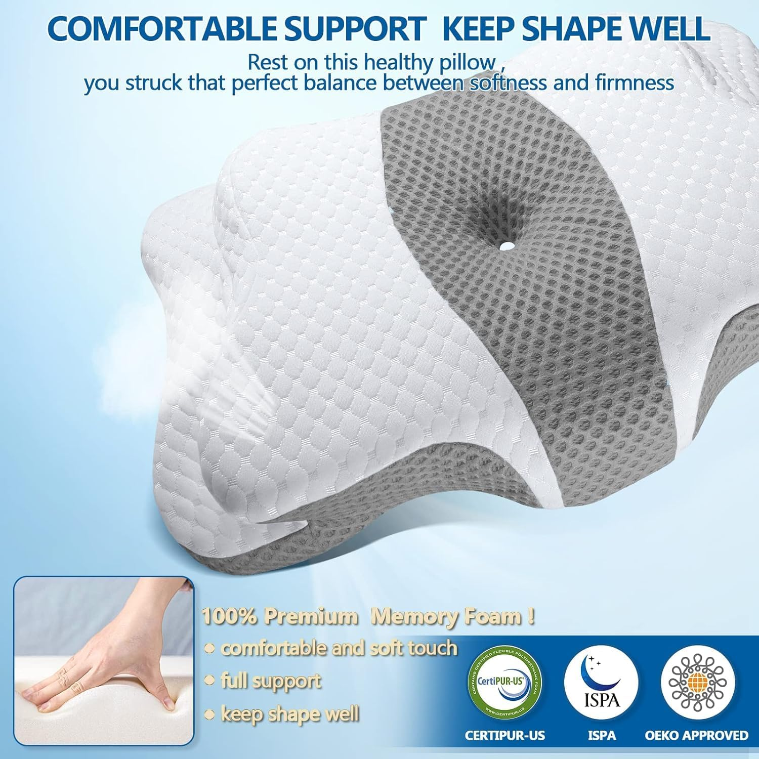 Side Sleeper Cervical Pillow &ndash; Yukaione Ergonomic Memory Foam Neck Pillow for Neck Pain Relief, Contour Orthopedic Design for Side & Back Sleepers, Washable Cooling Cover(Gray-1) image number 4
