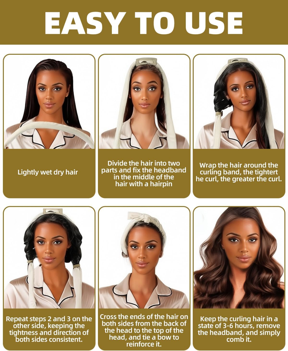 JUKOTA Pack of 5 Heatless Curls, Velvet Heatless Curls Band, Hair Curler Overnight, Curlers Overnight, DIY Hair Curler Rollers Set, Curls without Heat for Long Hair (Beige) image number 3